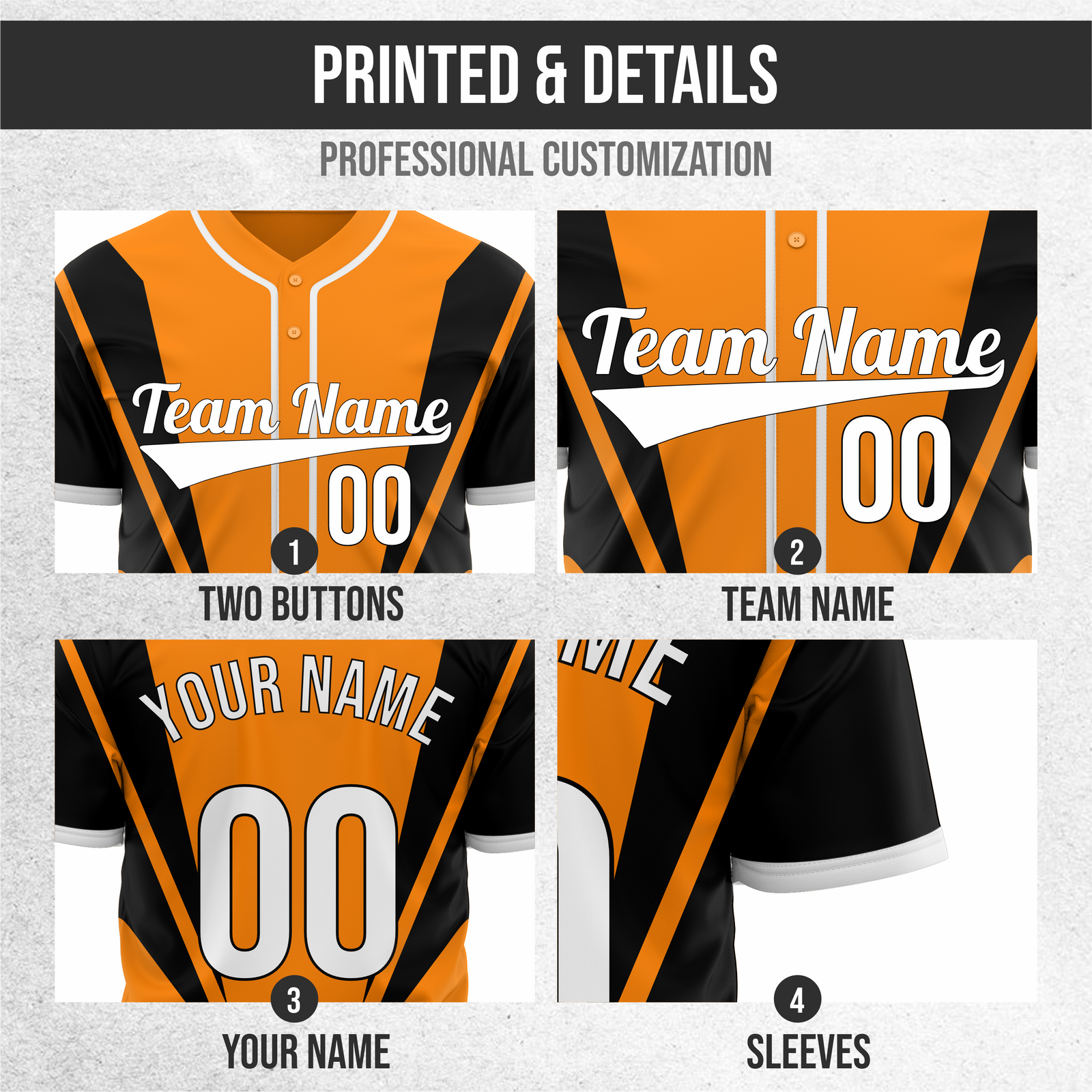 Custom Panel Flow Baseball Orange Sports Jersey Personalized Uniform with Name & Number