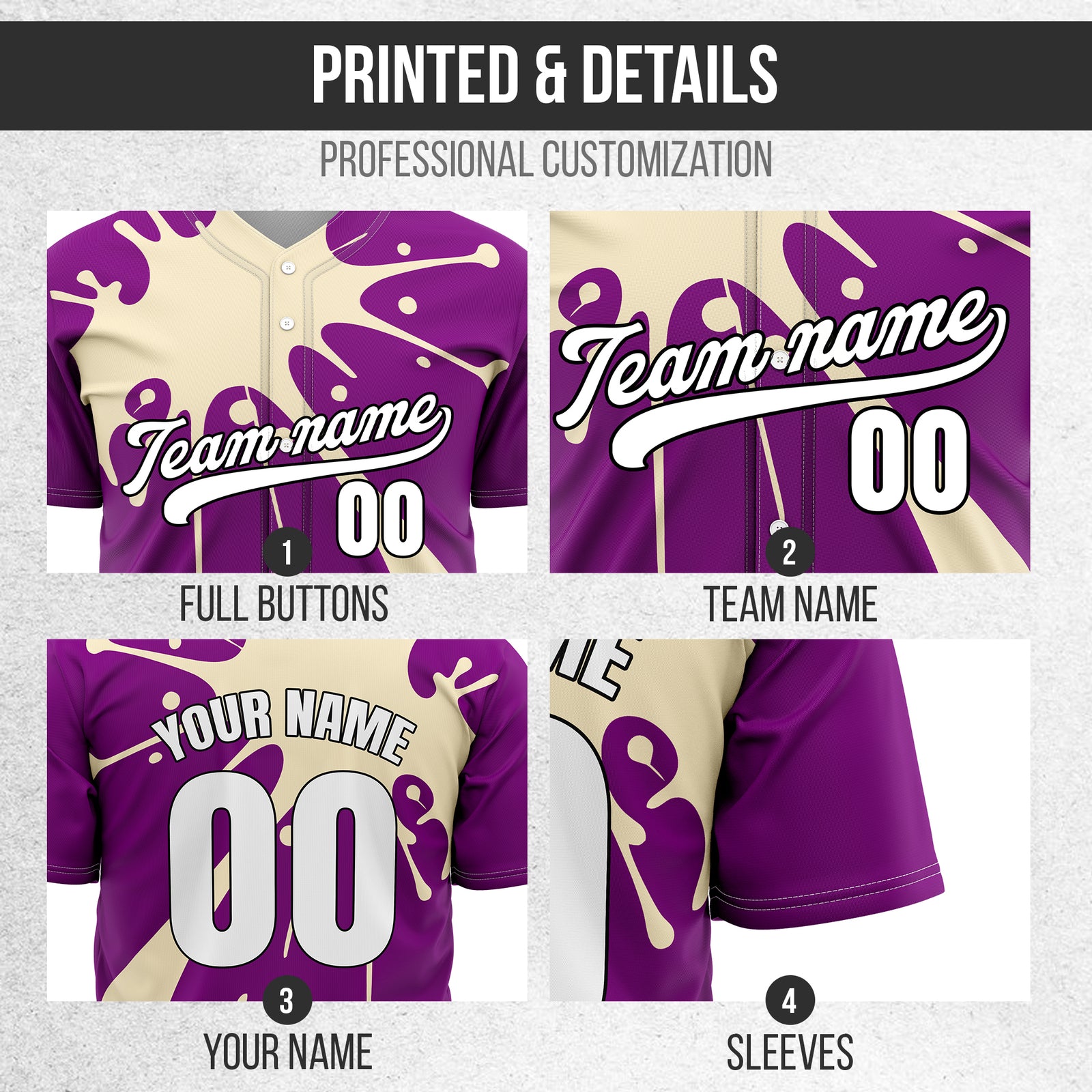 Custom Paint Burst Purple Sports Jersey Personalized Uniform with Name & Number
