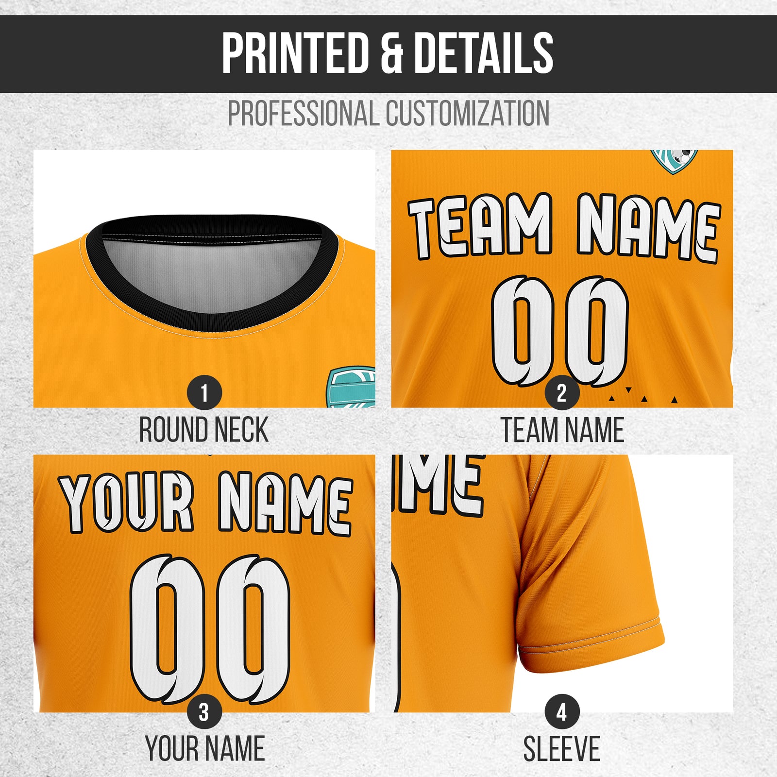 Custom Tri-Edge R Side Pattern Soccer Orange Sport Tops Jersey