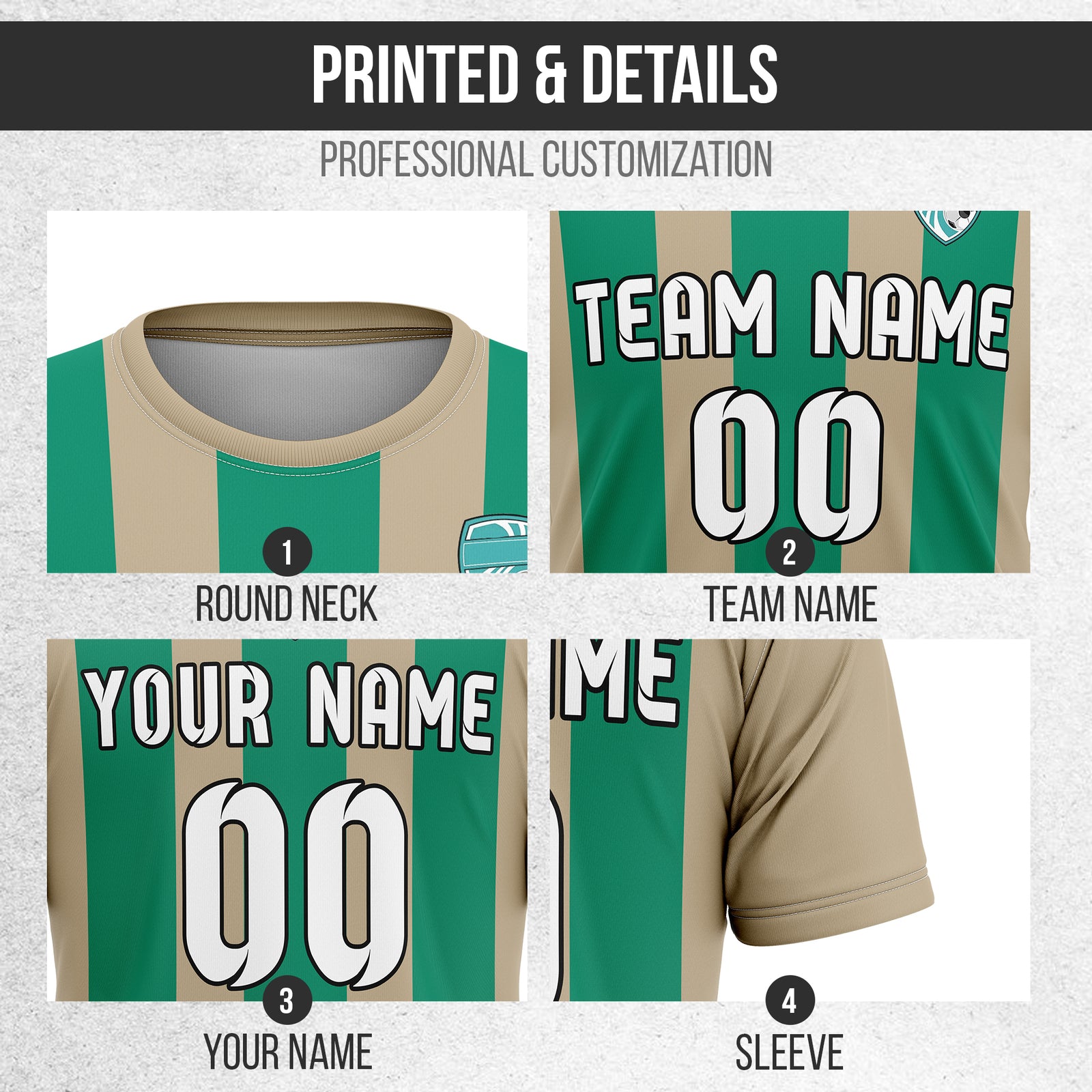 Custom Striker Stripe khaki Soccer sport Tops Jersey