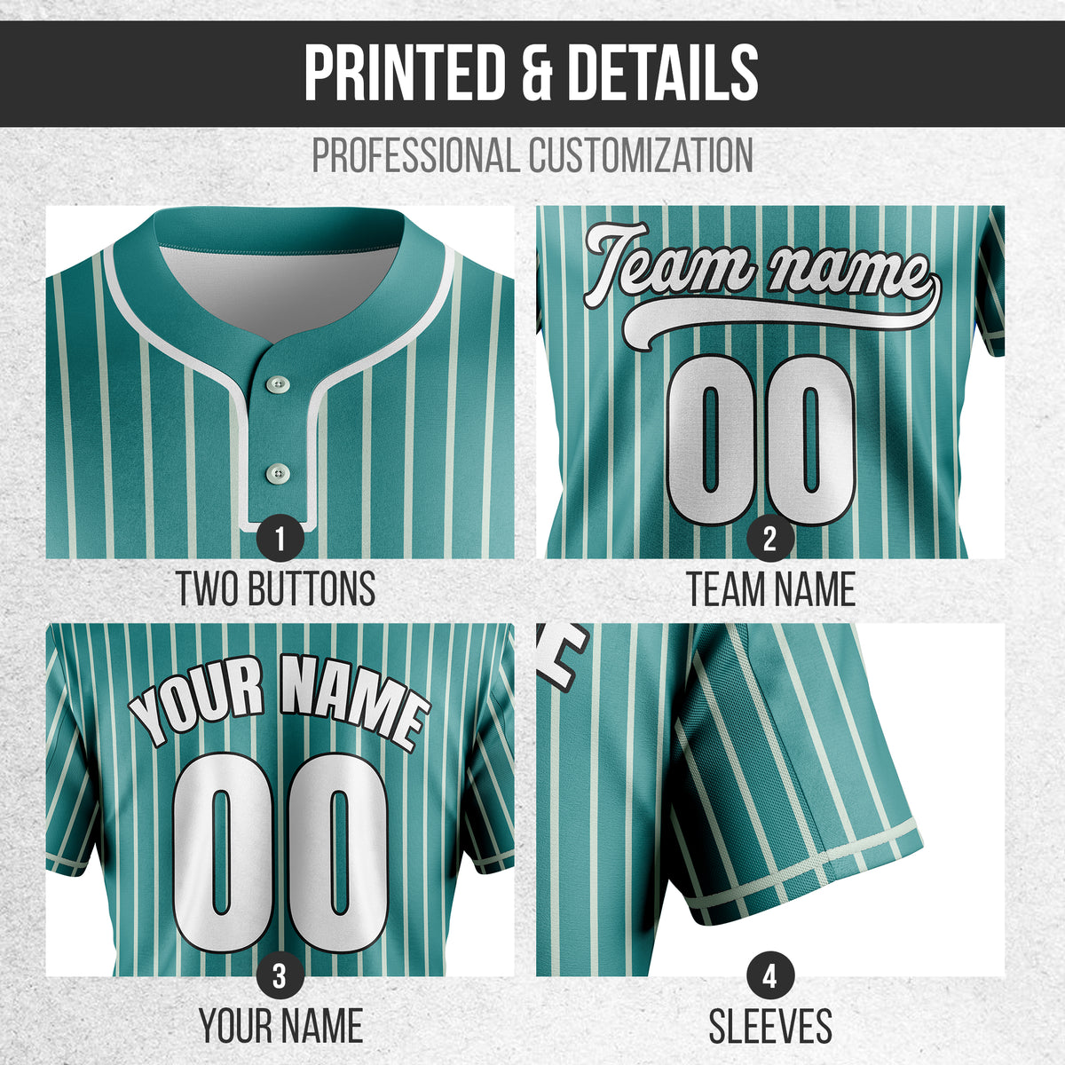 Custom Pinstripe Baseball Teal Sports Jersey Personalized Uniform with Name & Number