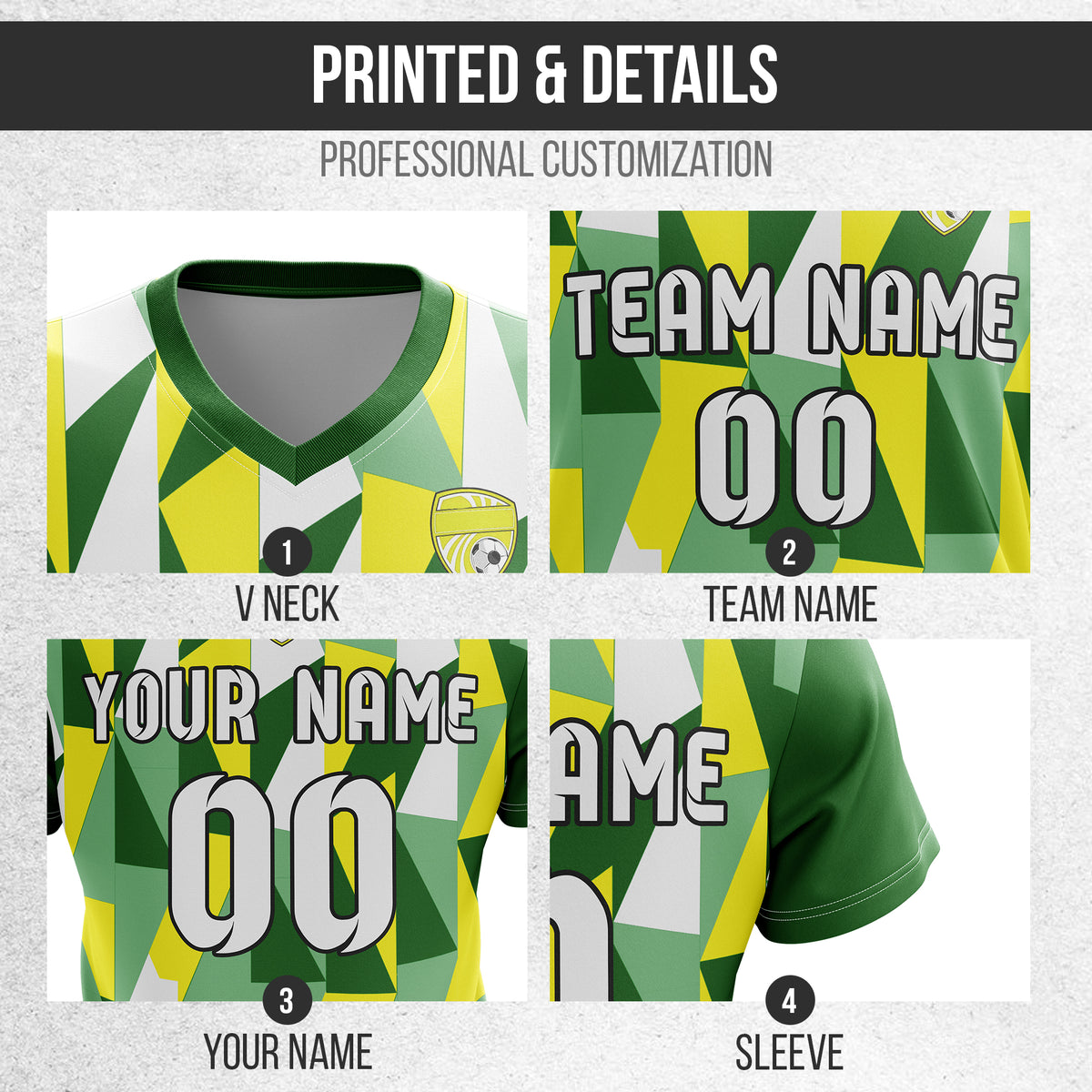Custom Crystal V-Full Pattern Green Soccer sport Tops Jersey
