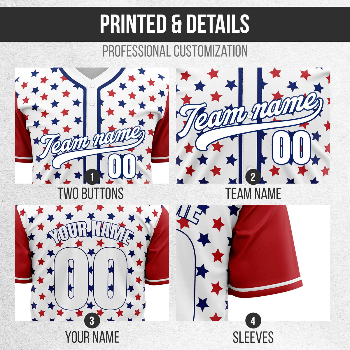 Custom Stars & Stripes Baseball Sports Jersey Personalized Uniform with Name & Number
