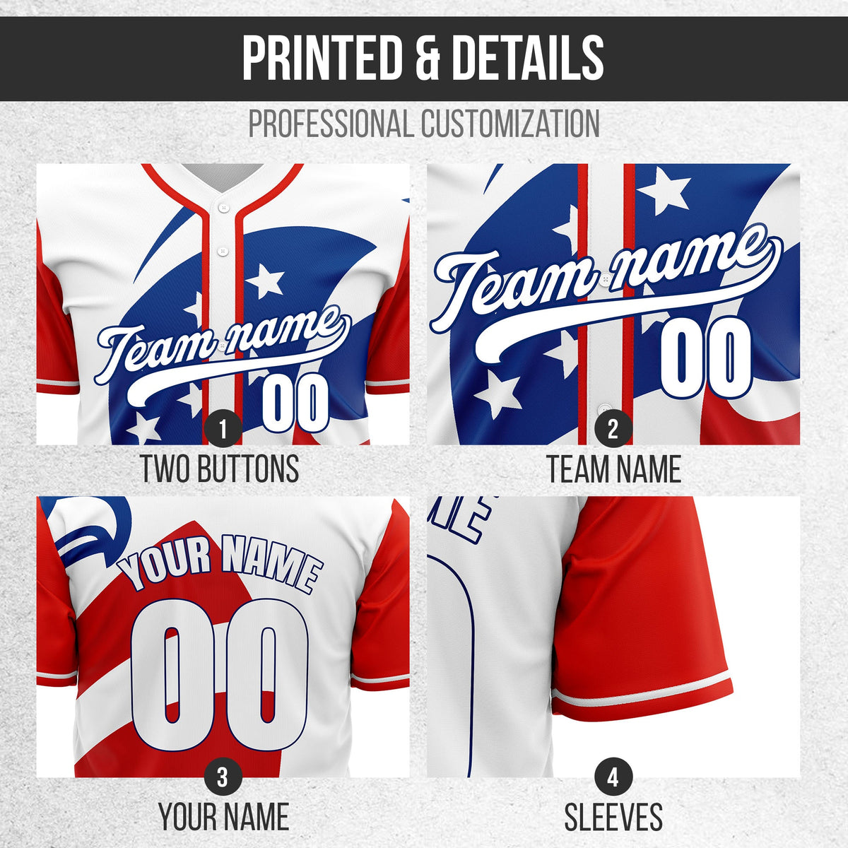 Custom Patriot Stripes Baseball Sports Jersey Personalized Uniform with Name & Number