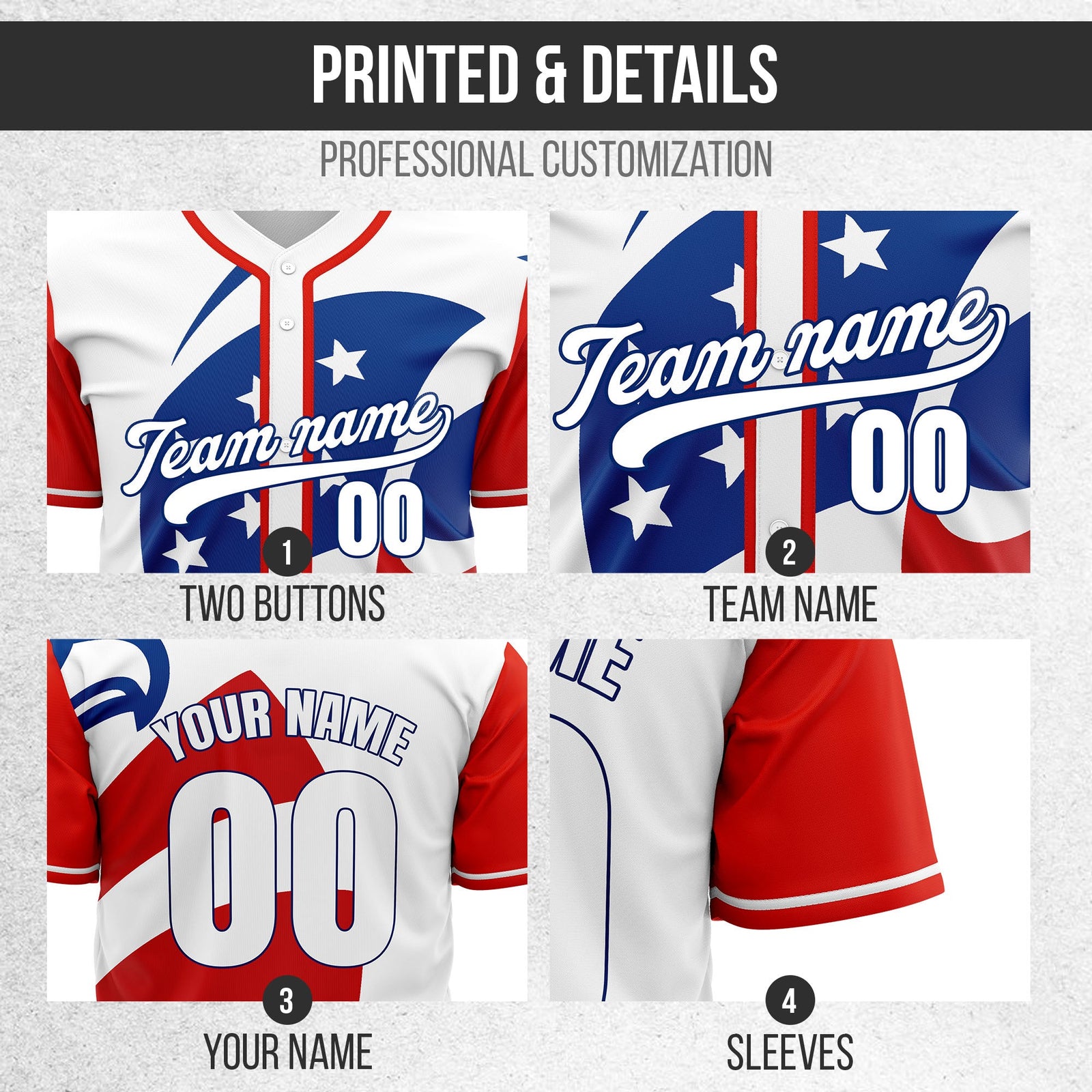 Custom Patriot Stripes Baseball Sports Jersey Personalized Uniform with Name & Number