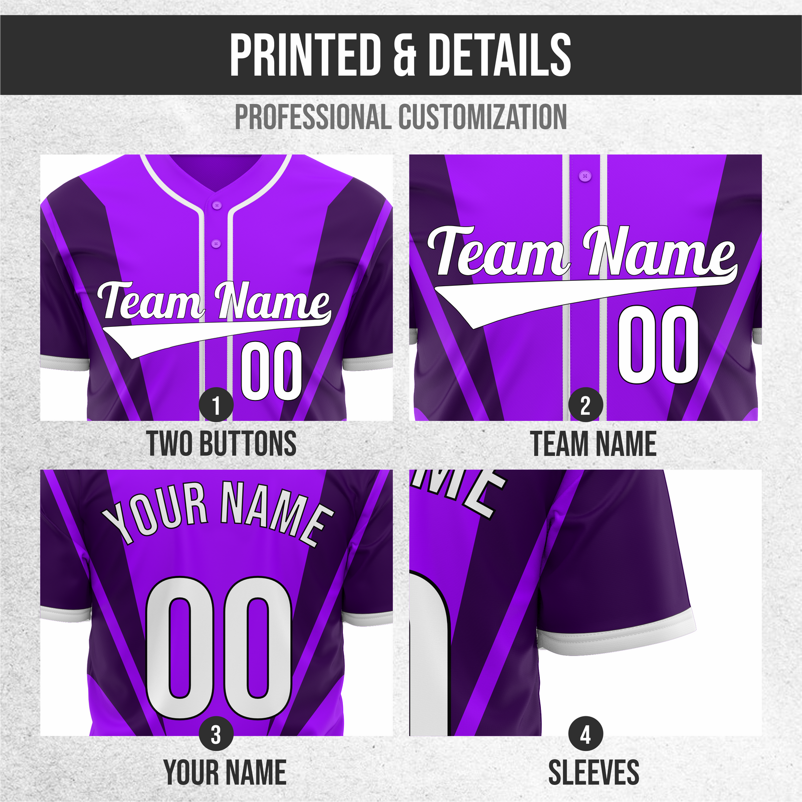 Custom Panel Flow Baseball Purple Sports Jersey Personalized Uniform with Name & Number