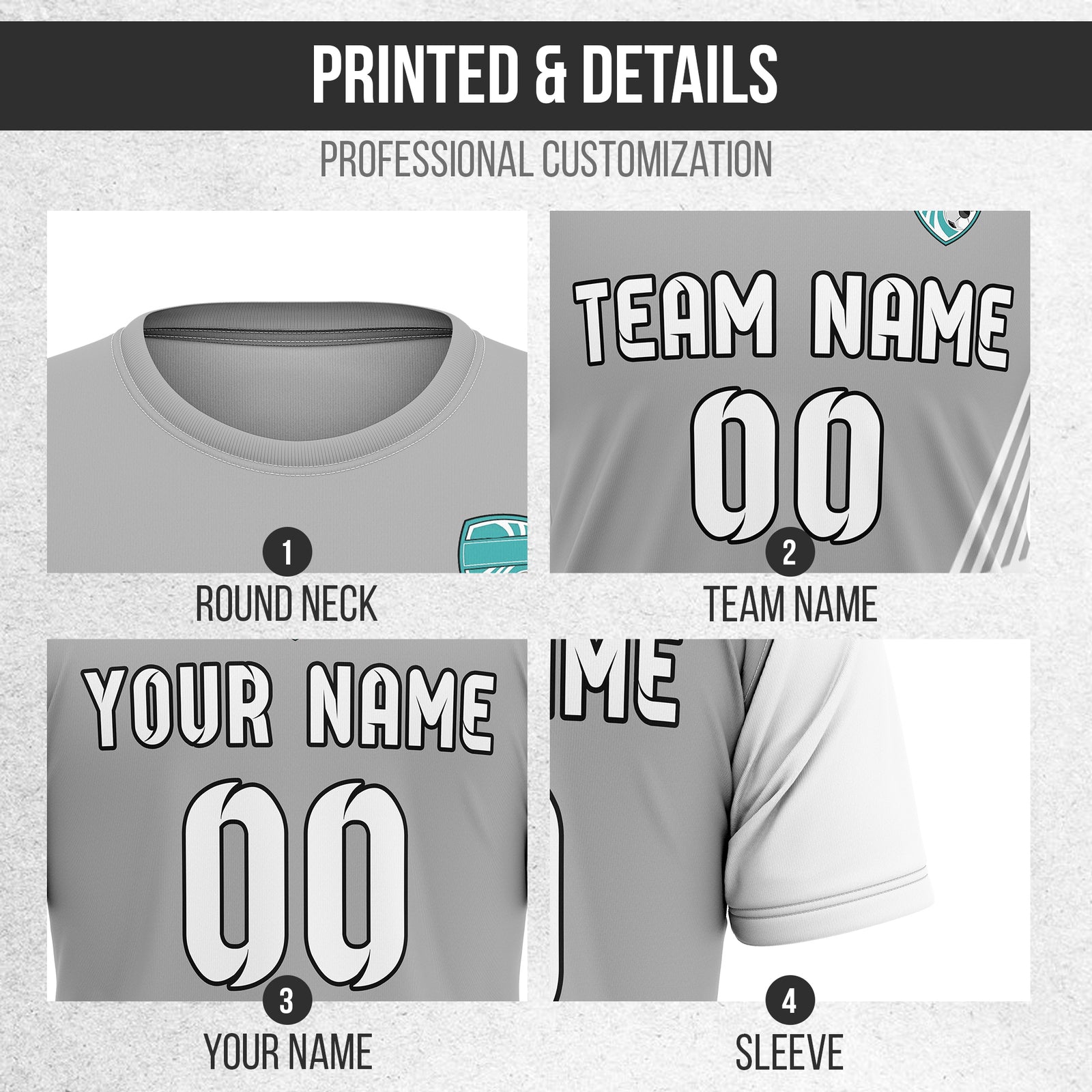 Custom Rapid Line R Side Pattern Grey Soccer sport Tops Jersey