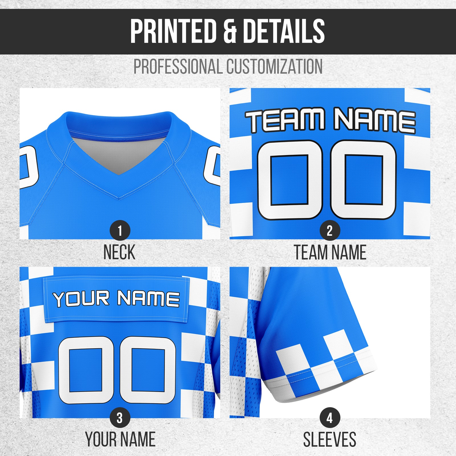 Custom Elite Side Block Pattern Blue Mesh Authentic Football Jersey