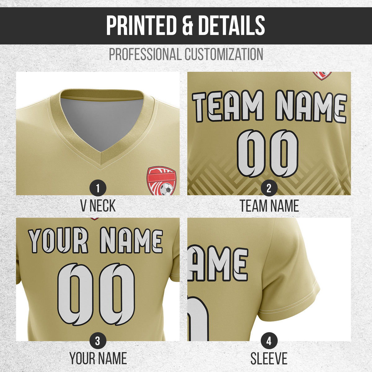 Custom Shadow Line V-Side Pattern khaki Soccer sport Tops Jersey