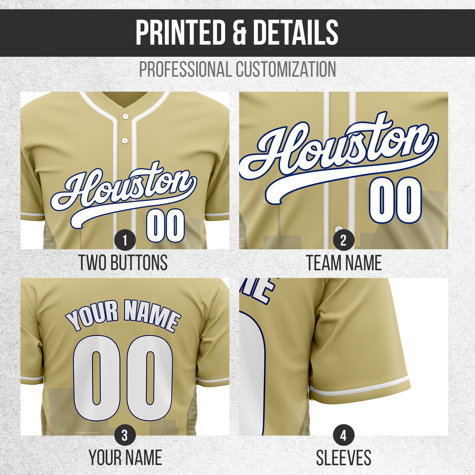 Custom City Pulse Khaki Baseball Sports Jersey Personalized Uniform with Name & Number