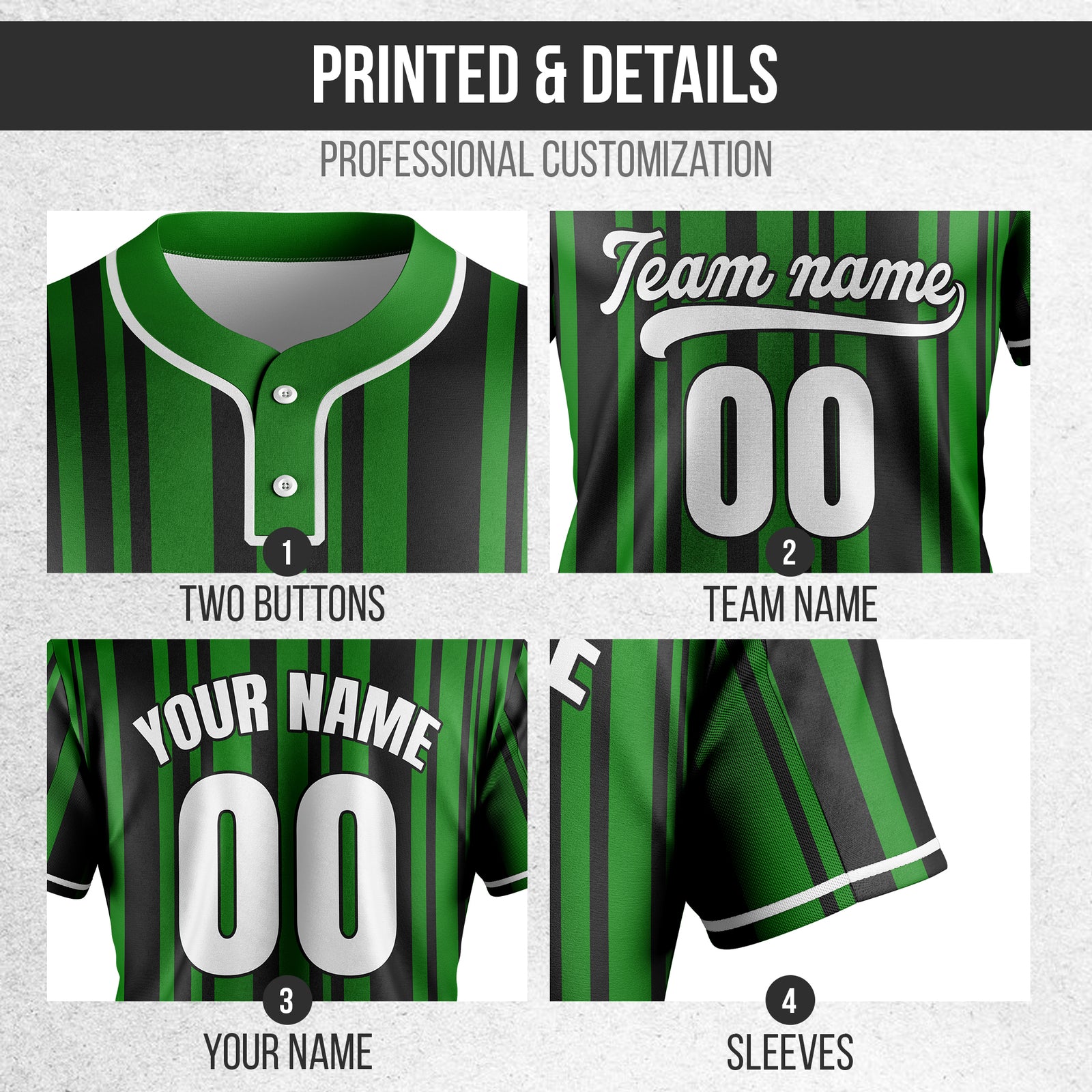Custom Stripe Fusion Green Baseball Sports Jersey Personalized Uniform with Name & Number