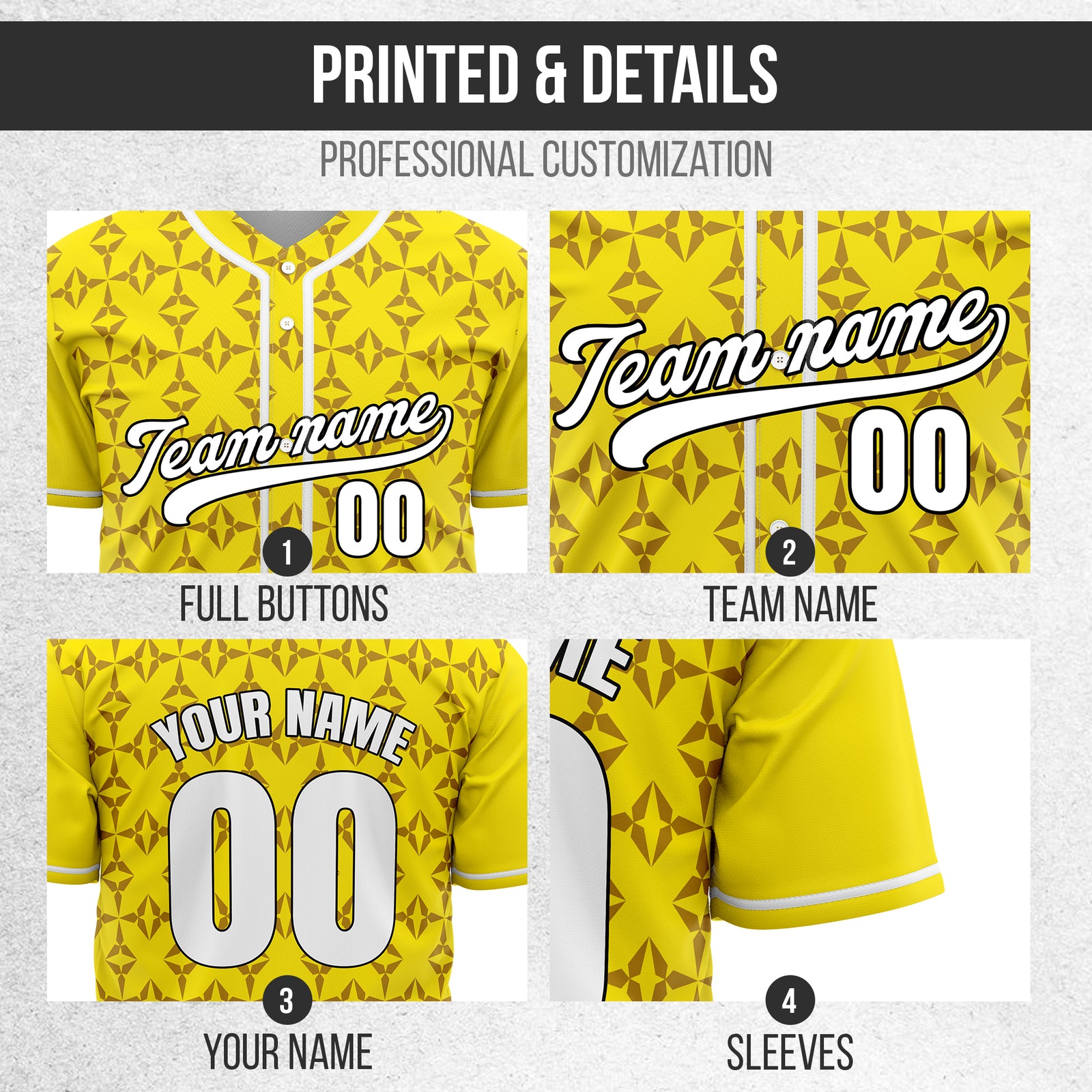 Custom Rhombic Yellow Baseball Sports Jersey Personalized Uniform with Name & Number