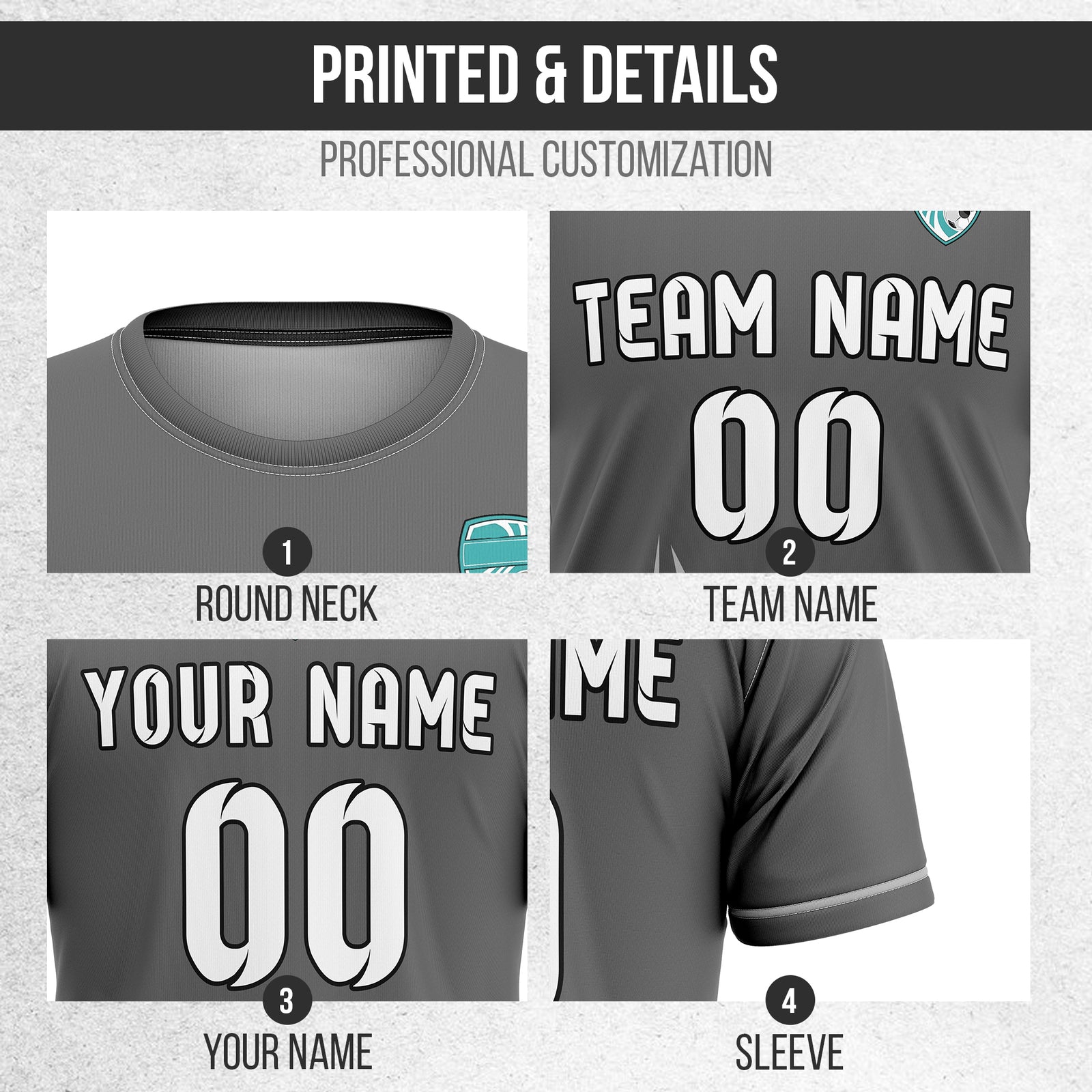 Custom Spark Strike R Side Pattern Soccer Dark Grey Sport Tops Jersey