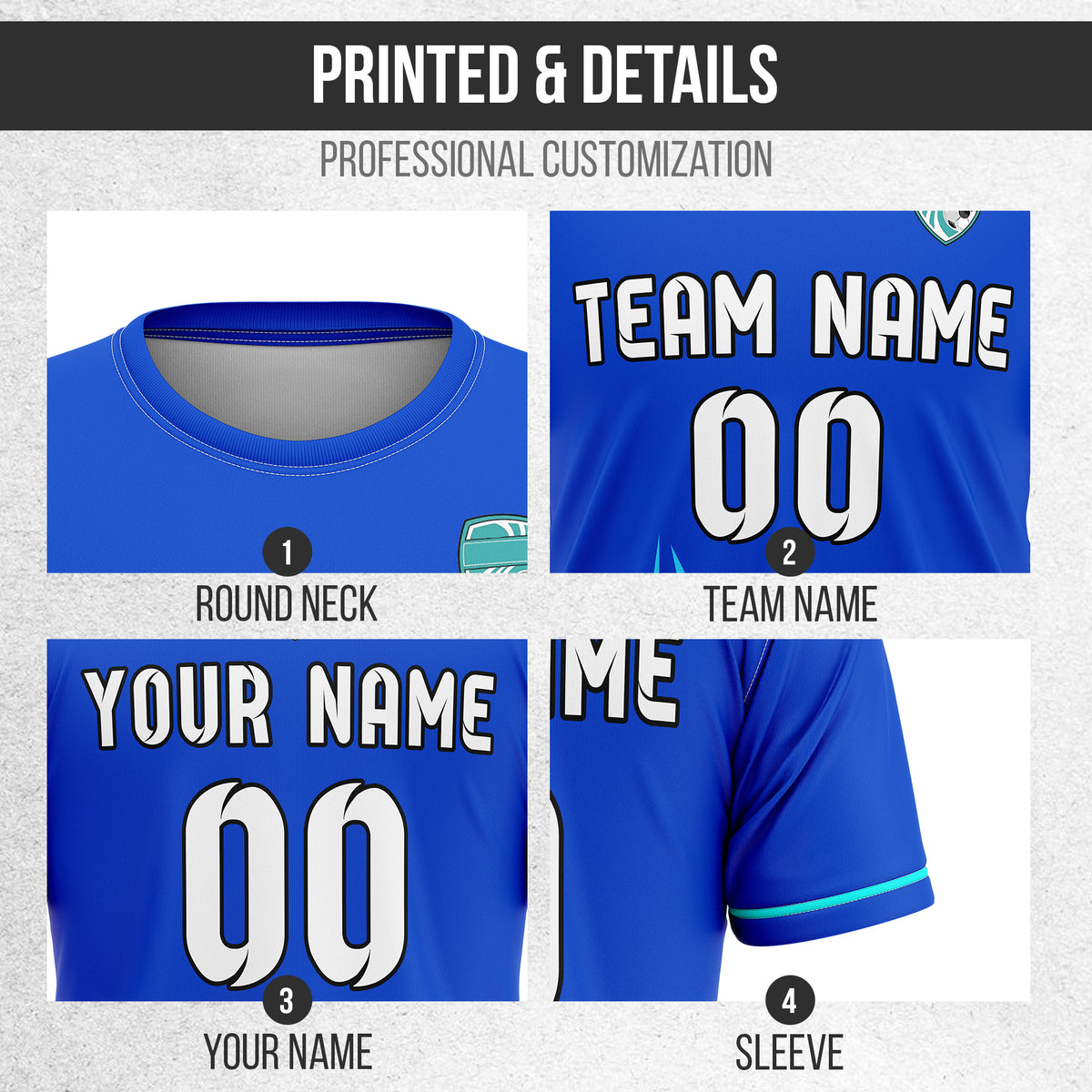 Custom Spark Strike R Side Pattern Soccer Blue Sport Tops Jersey