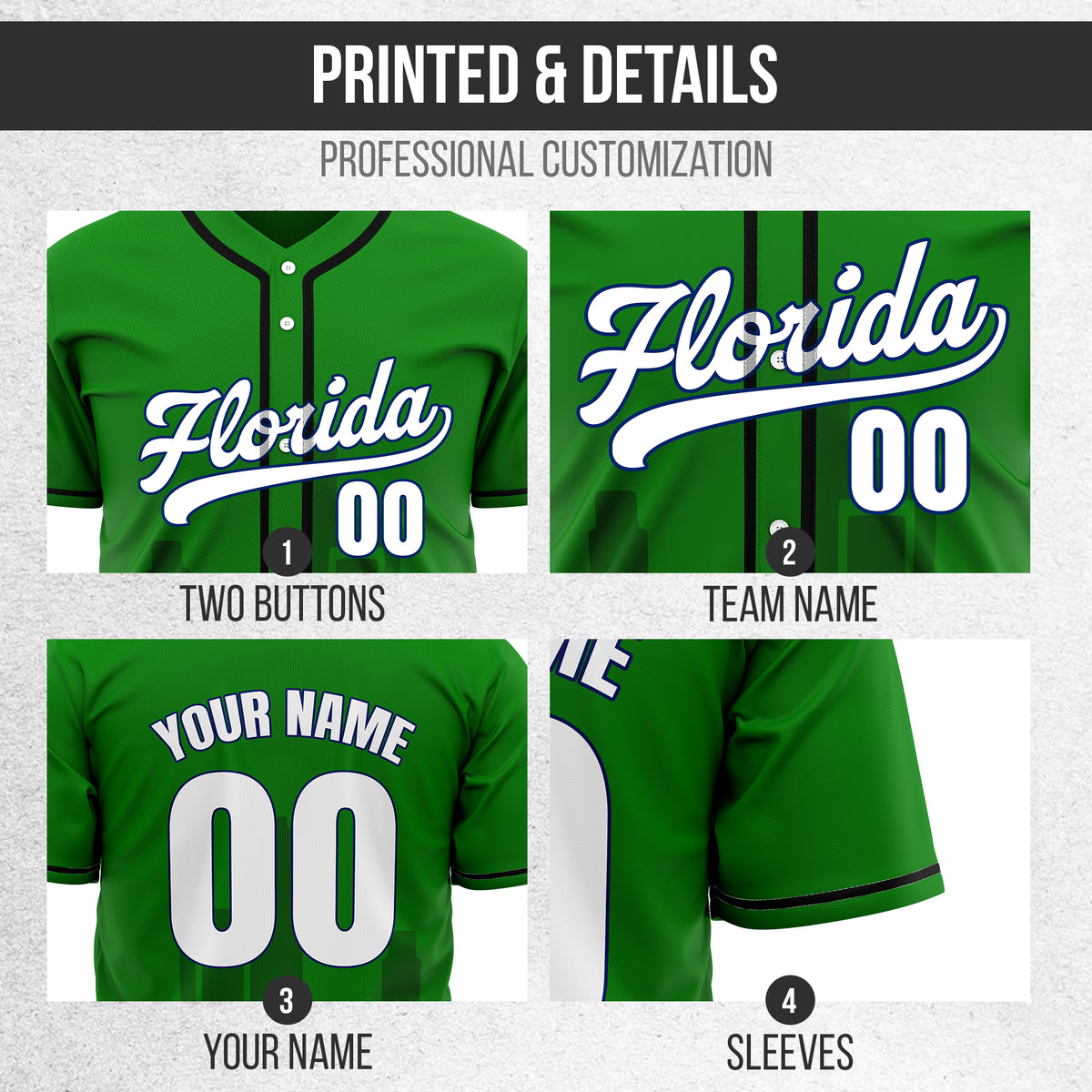 Custom City Flux Green Baseball Sports Jersey Personalized Uniform with Name & Number