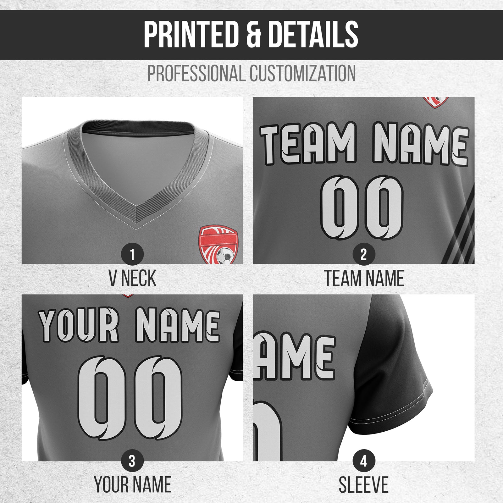 Custom Rapid Line V-Side Pattern Dark Grey Soccer sport Tops Jersey