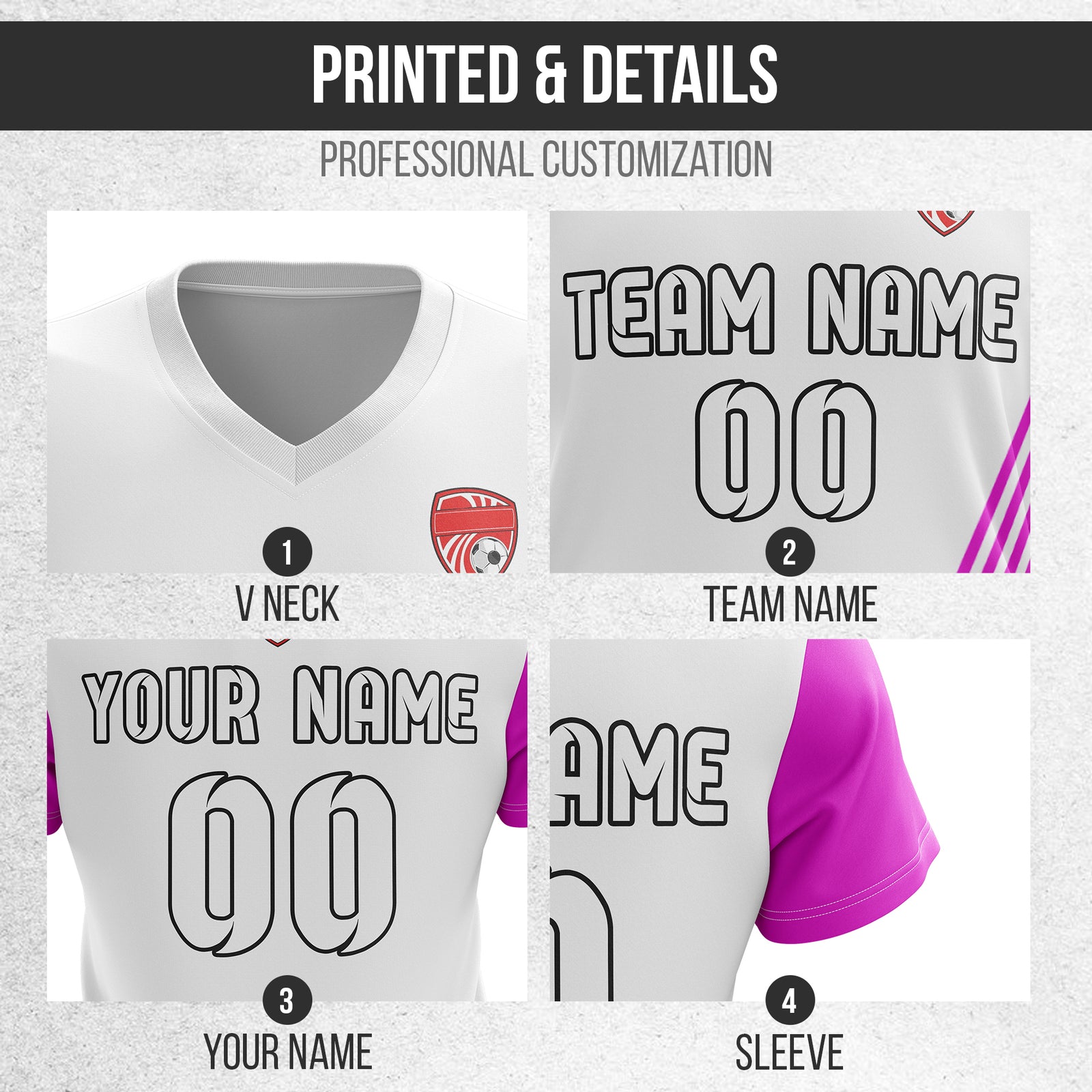 Custom Rapid Line V-Side Pattern White Soccer sport Tops Jersey