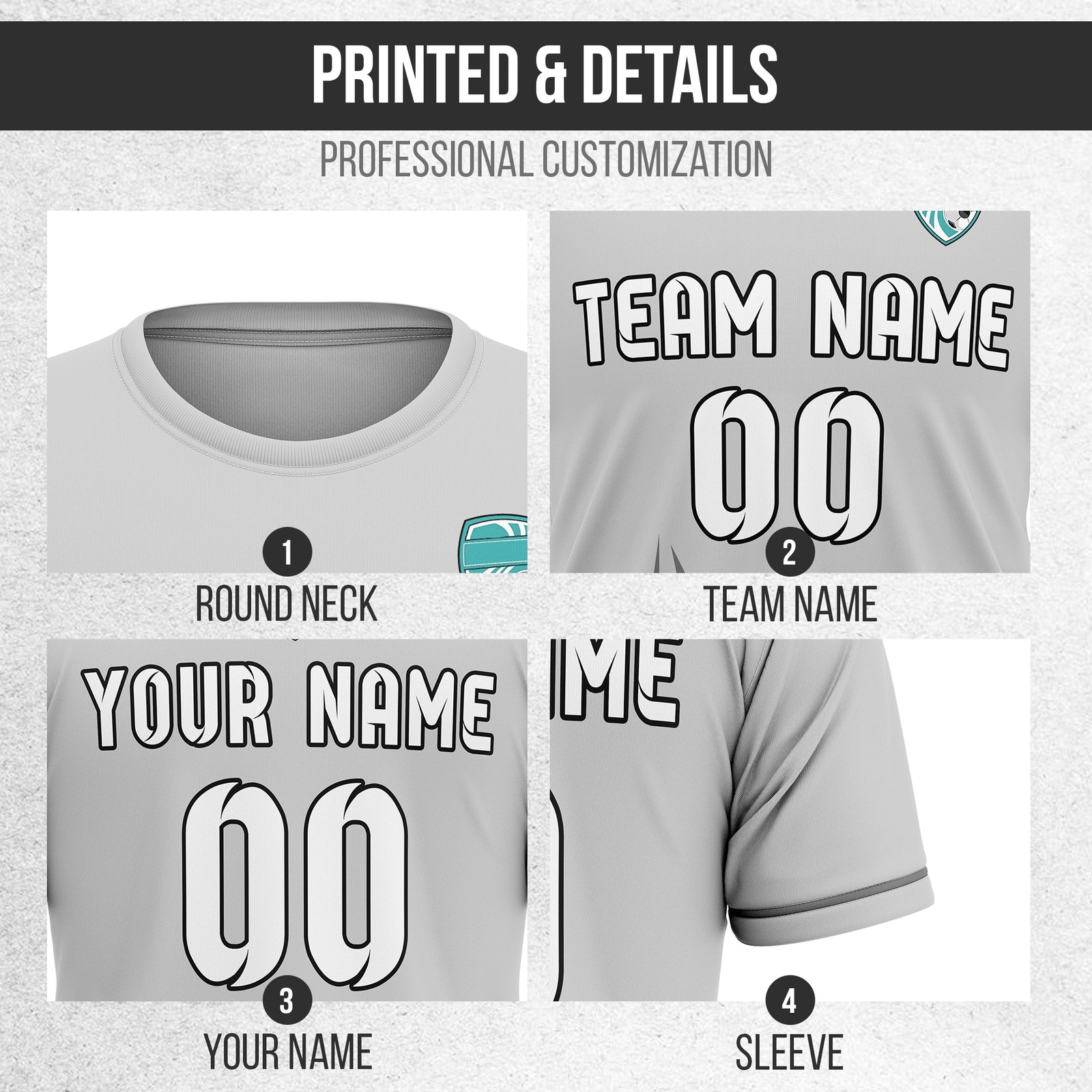 Custom Spark Strike R Side Pattern Soccer Grey Sport Tops Jersey