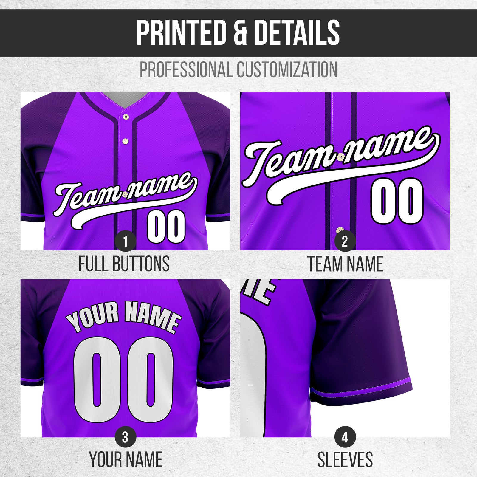 Custom Desert Blaze Purple Raglan Style Baseball Sports Jersey Personalized Uniform with Name & Number