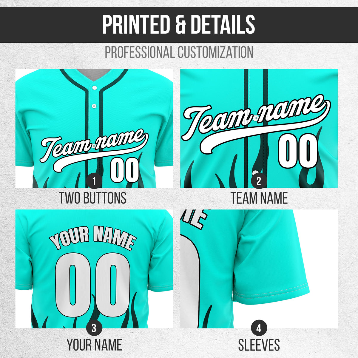 Custom Frost Fire Aqua Baseball Sports Jersey Personalized Uniform with Name & Number