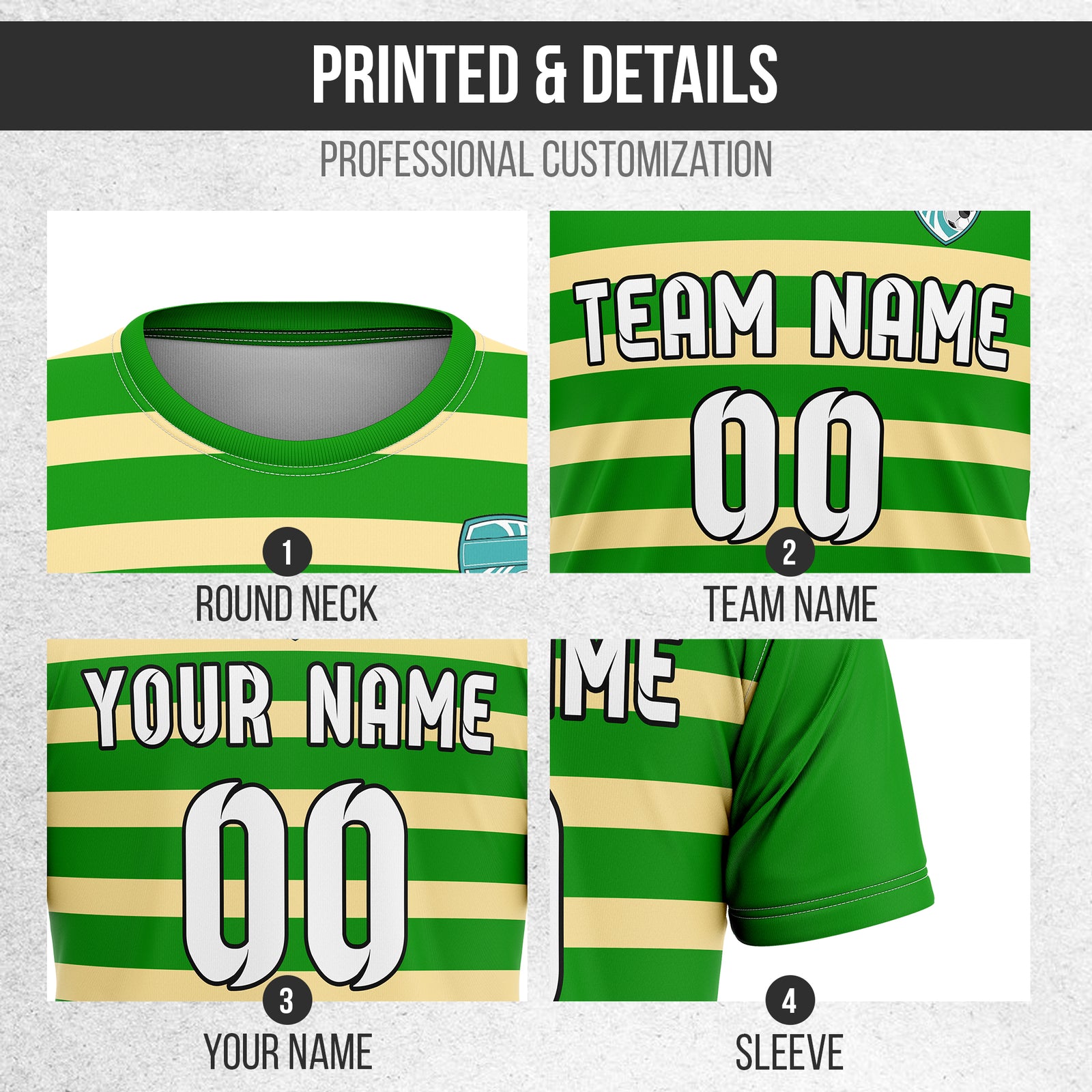 Custom Royal Stripe Green Soccer sport Tops Jersey