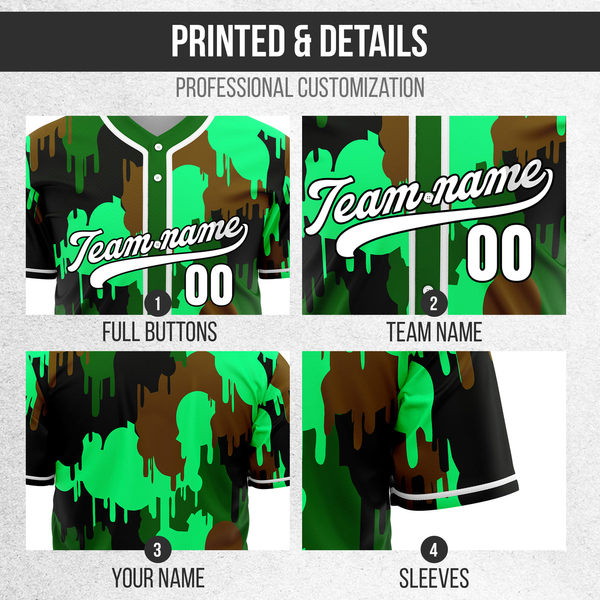Custom Paint Hustlers Green Baseball Sports Jersey Personalized Uniform with Name & Number