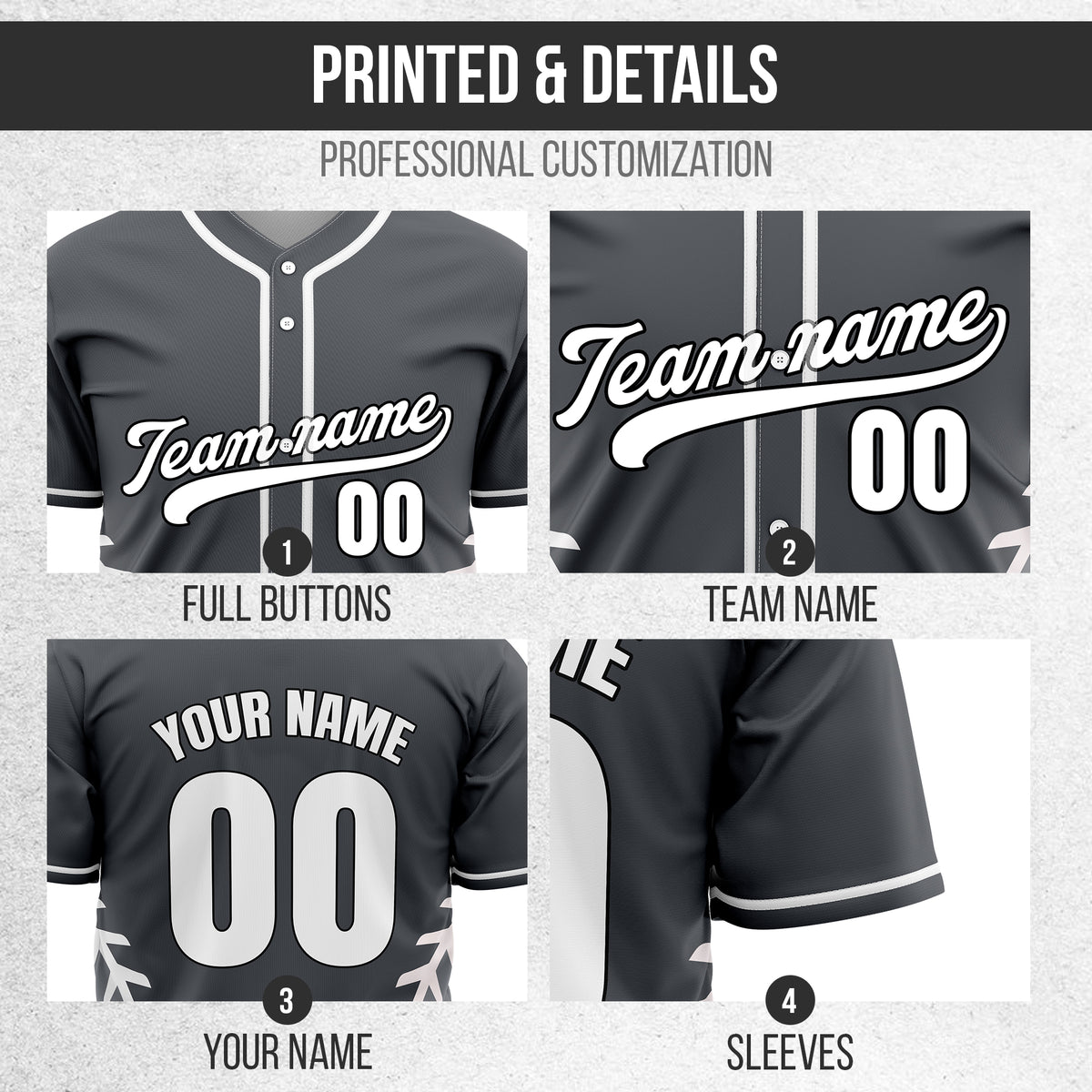 Custom Stitchline Baseball Dark Grey  Sports Jersey Personalized Uniform with Name & Number