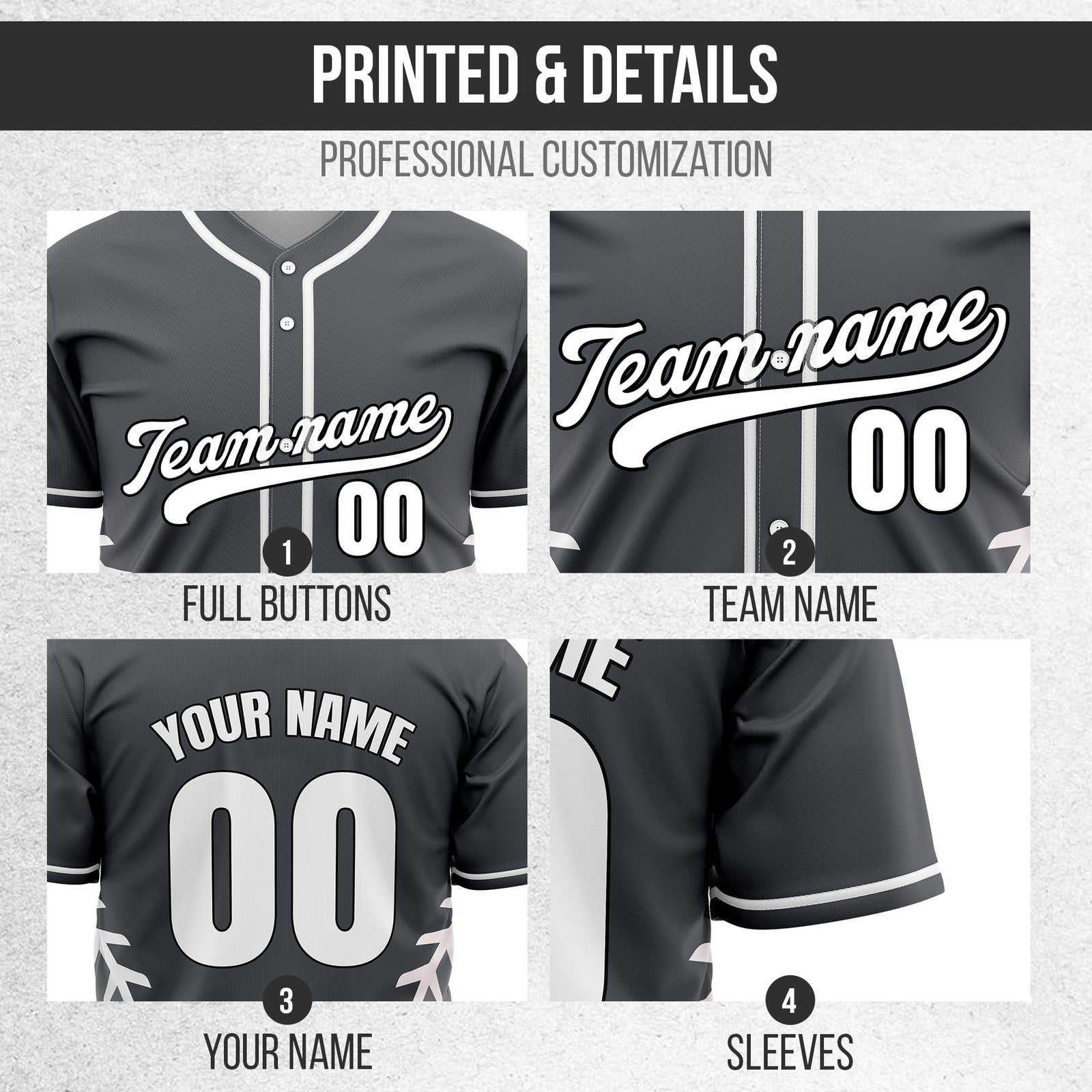 Custom Stitchline Baseball Dark Grey  Sports Jersey Personalized Uniform with Name & Number