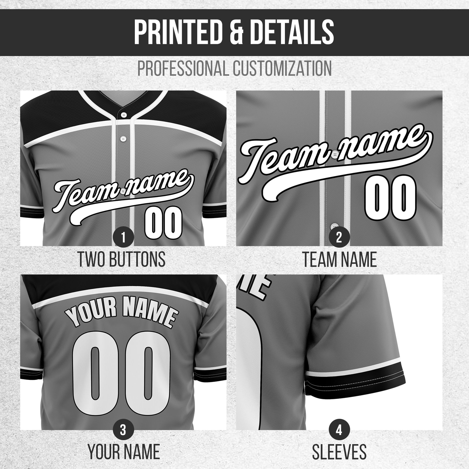 Custom Marquee Classic Baseball Grey Sports Jersey Personalized Uniform with Name & Number