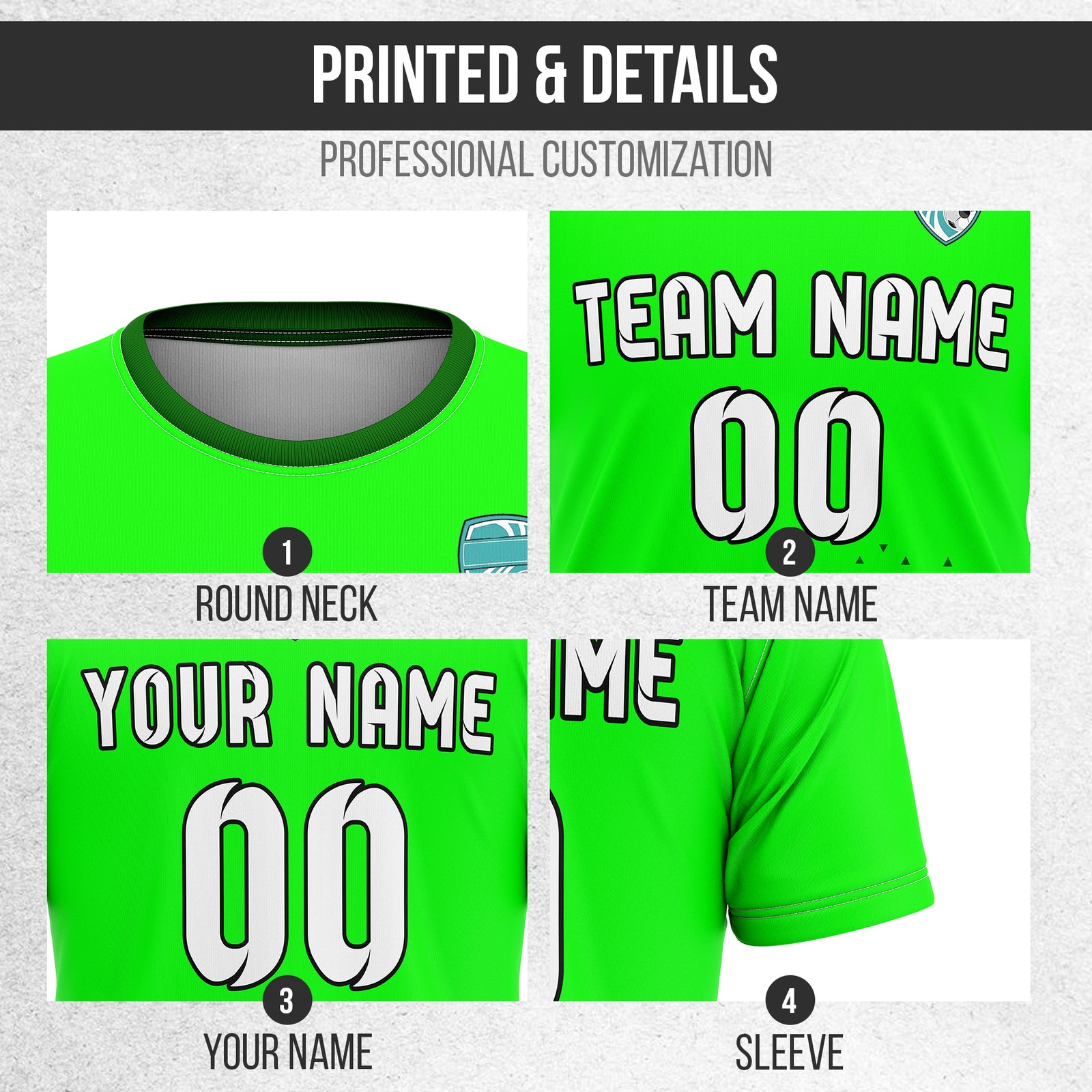 Custom Tri-Edge R Side Pattern Soccer Neon Green Sport Tops Jersey