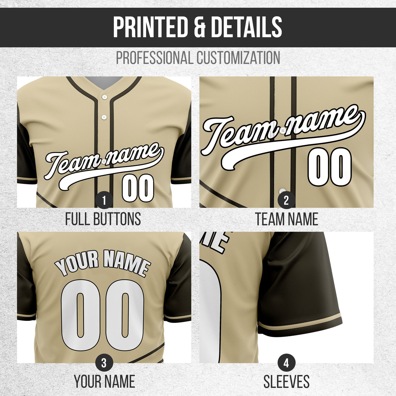 Custom Swift Khaki Raglan Style Baseball Sports Jersey Personalized Uniform with Name & Number