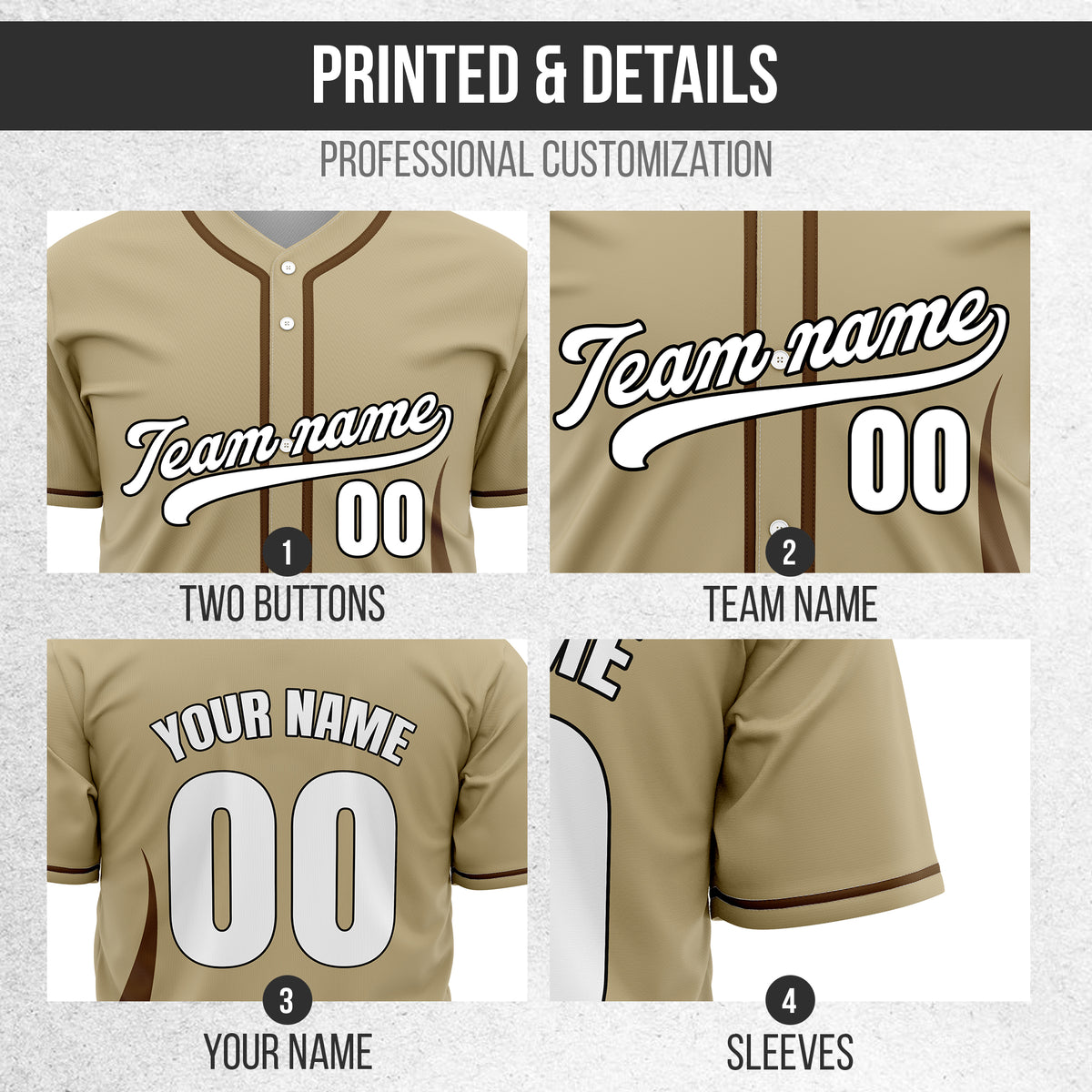 Custom Fire Pulse Khaki Baseball Sports Jersey Personalized Uniform with Name & Number
