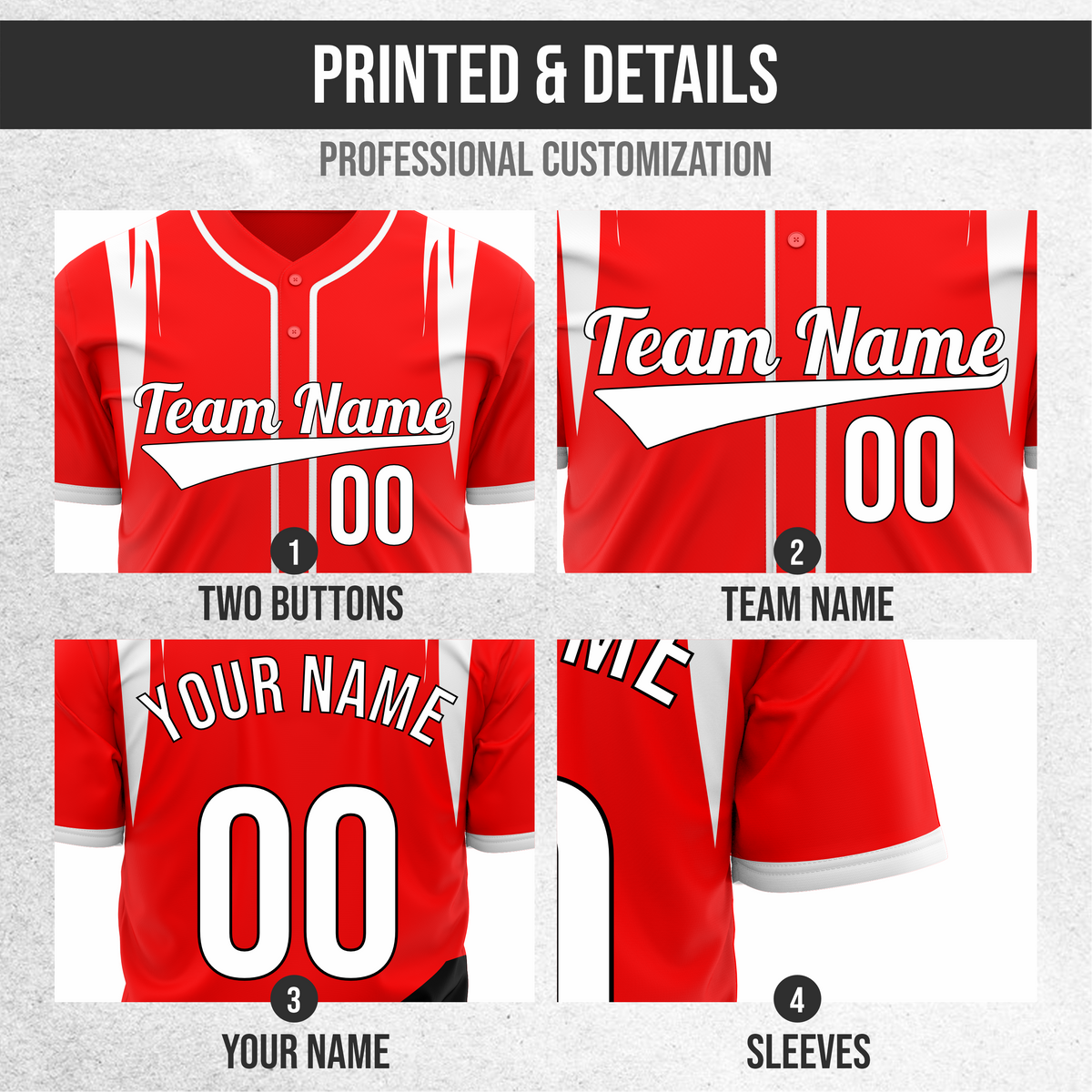 Custom Curve Edge Baseball Red Sports Jersey Personalized Uniform with Name & Number