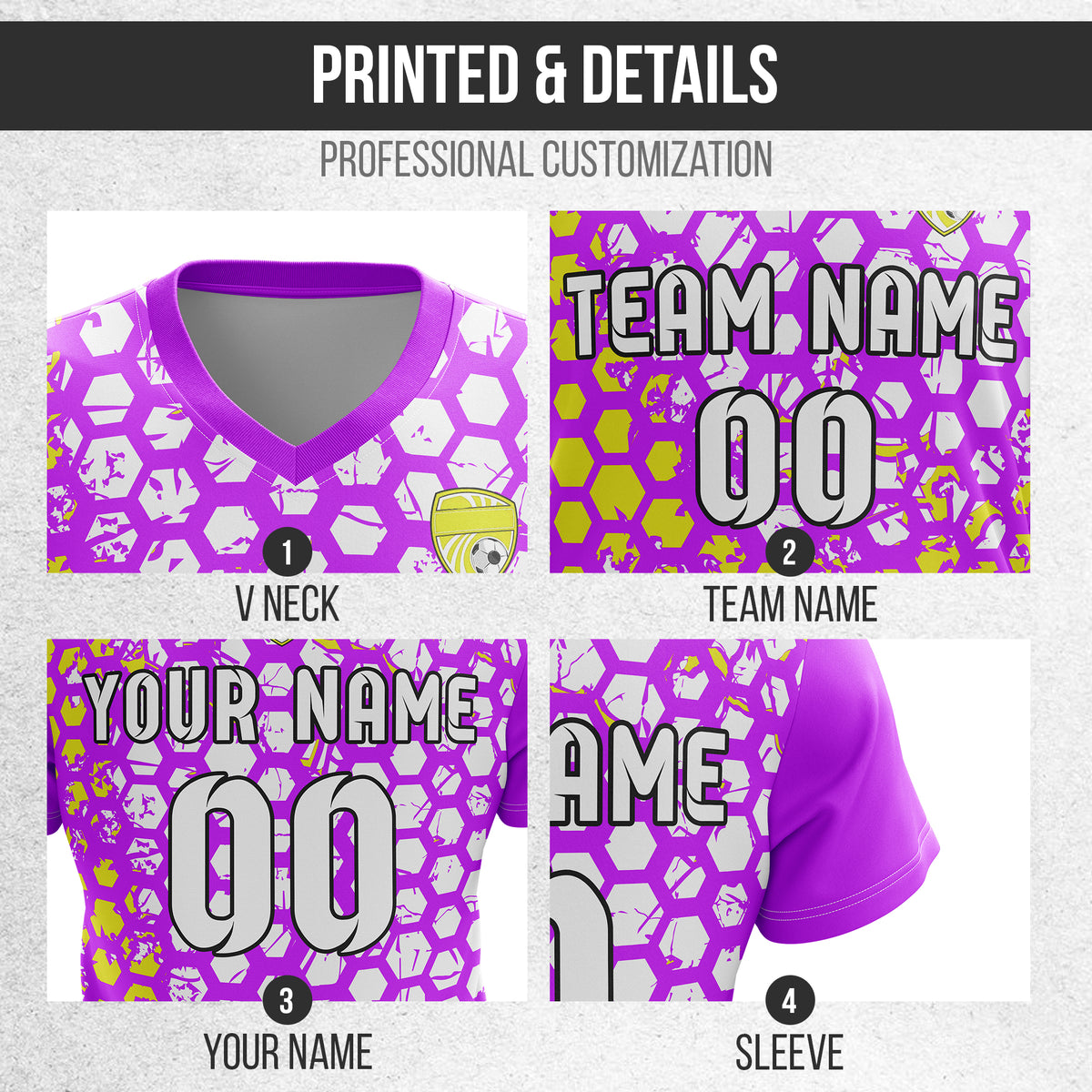 Custom Hex V-Full Pattern Purple Soccer sport Tops Jersey