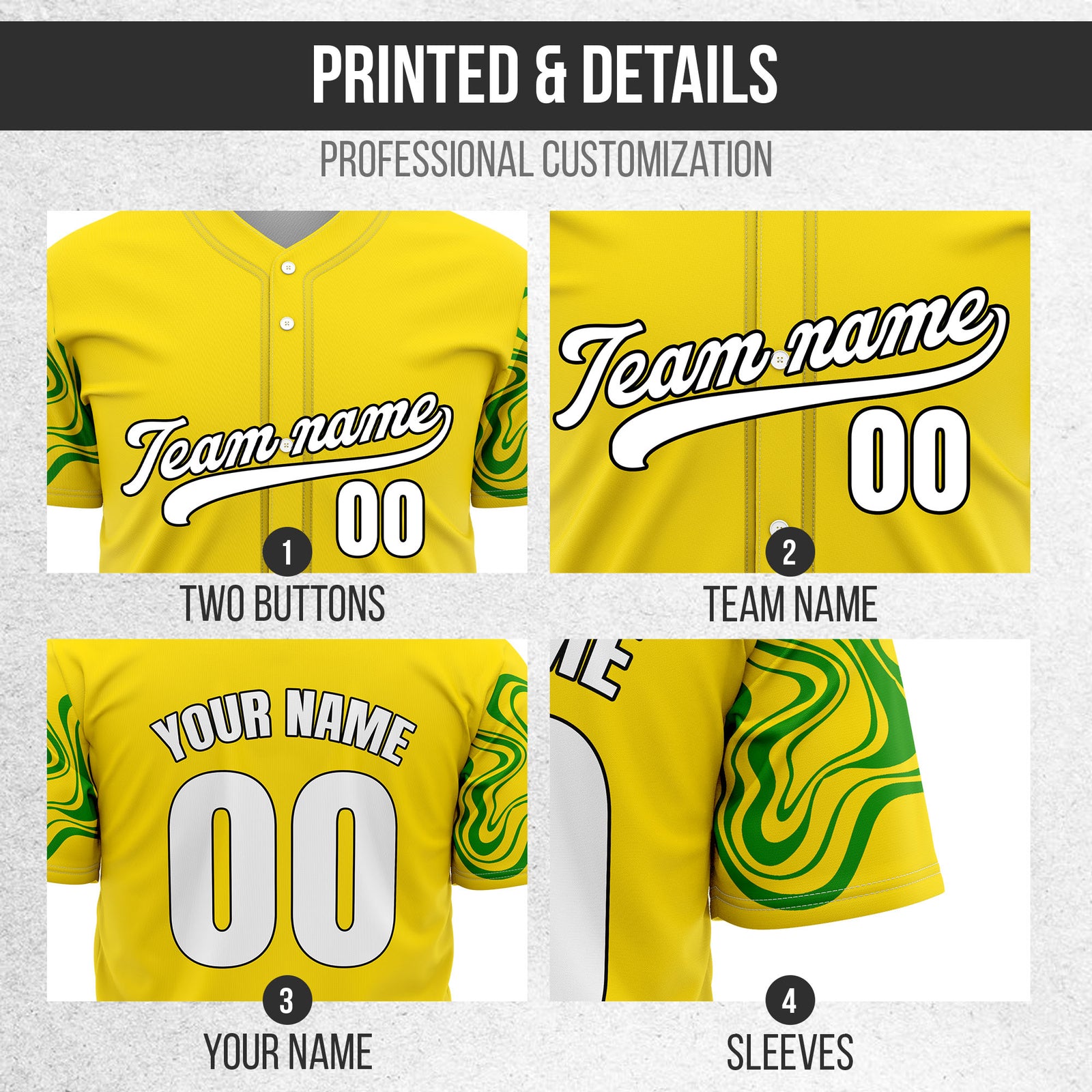 Custom Wave Yellow Baseball Sports Jerseys Personalized Uniform with Name & Numbers