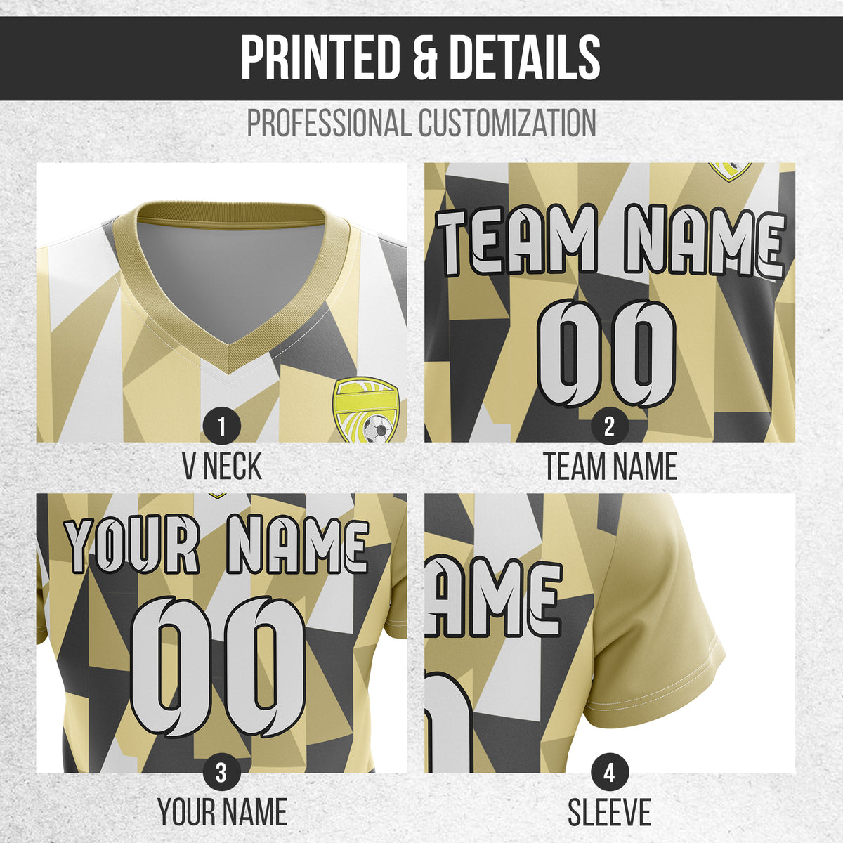 Custom Crystal V-Full Pattern khaki Soccer sport Tops Jersey