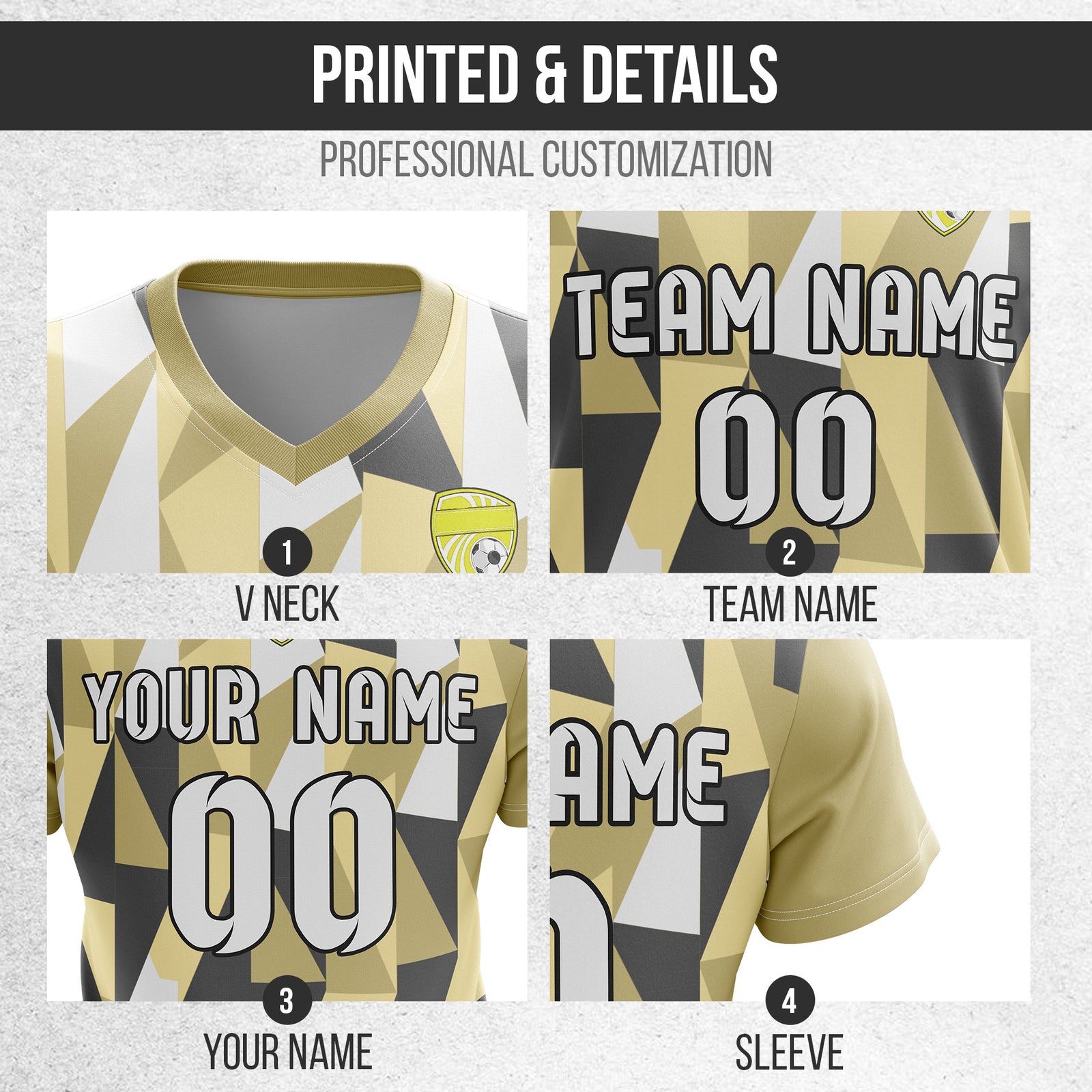 Custom Crystal V-Full Pattern khaki Soccer sport Tops Jersey