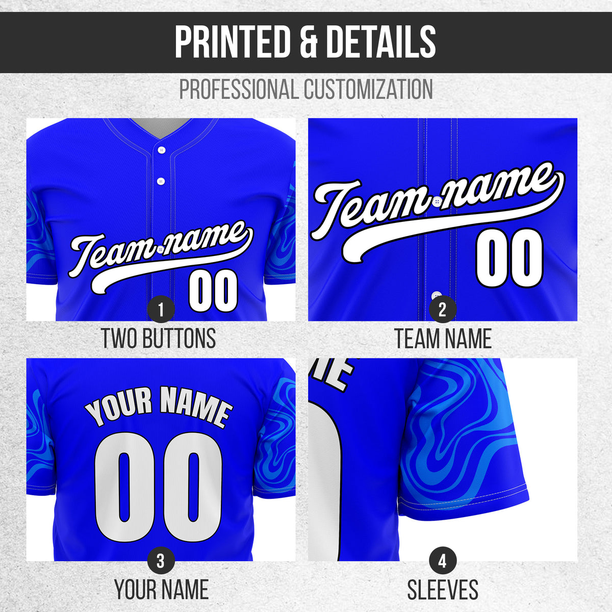 Custom Wave Blue Baseball Sports Jerseys Personalized Uniform with Name & Numbers