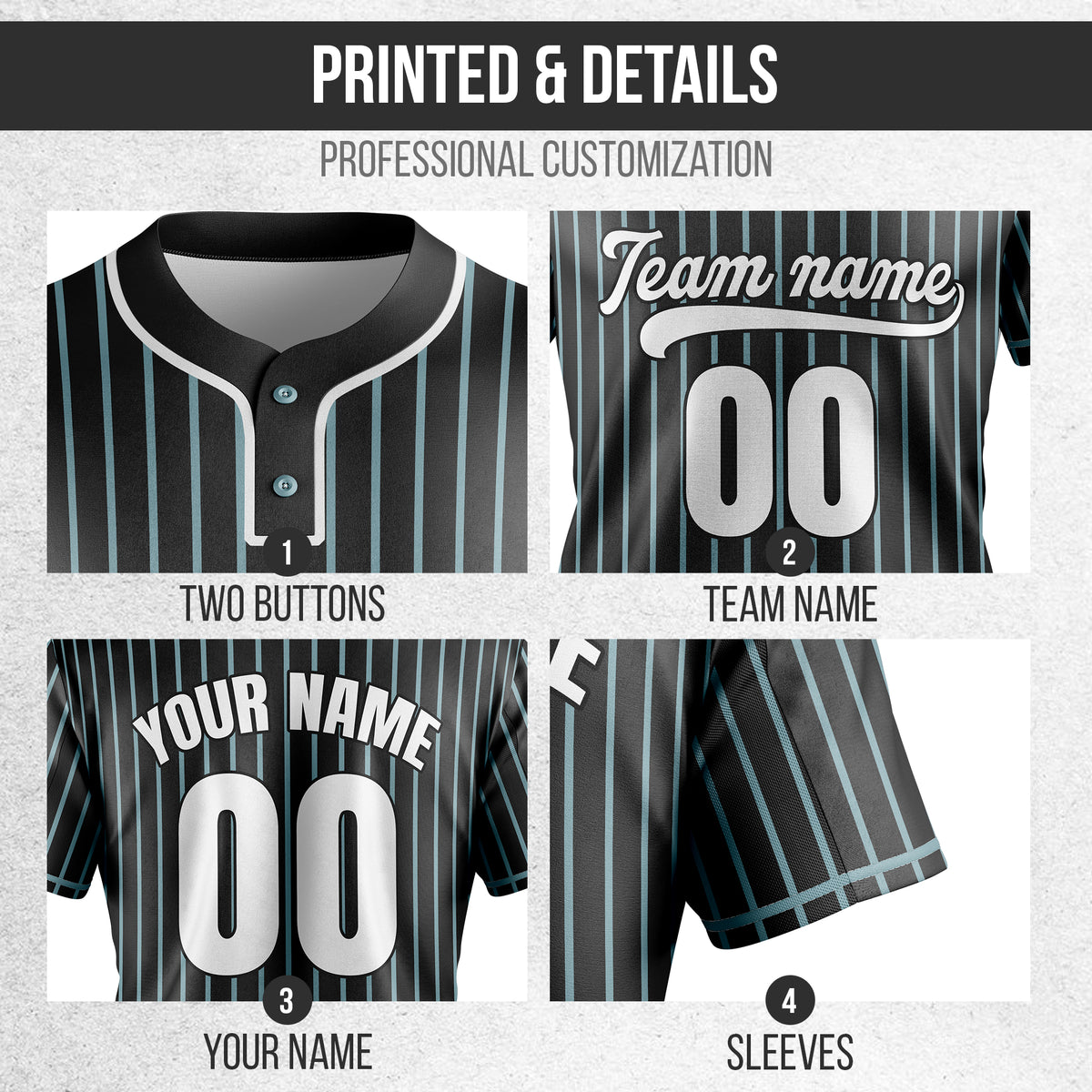 Custom Pinstripe Baseball Black Sports Jersey Personalized Uniform with Name & Number