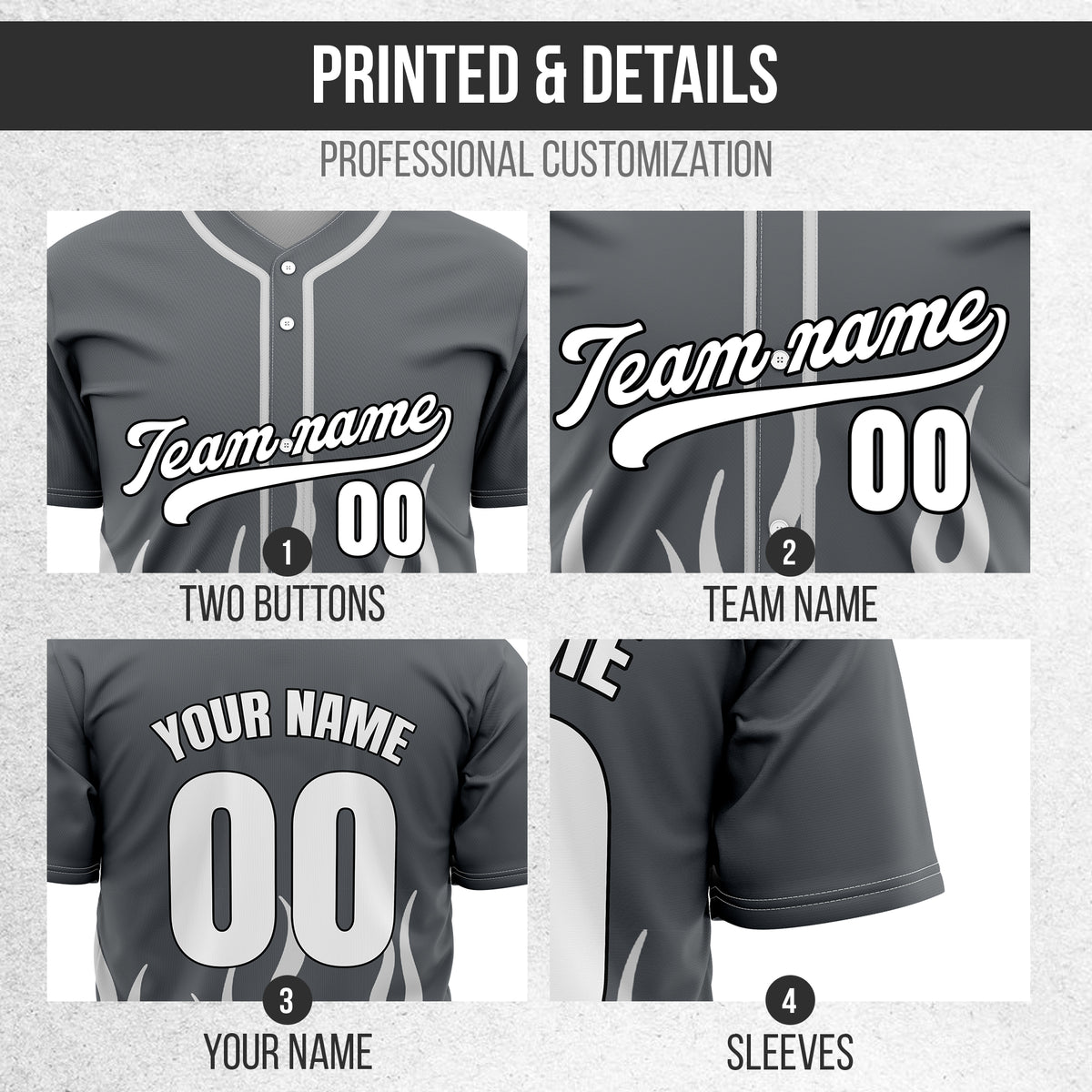 Custom Frost Fire Grey Baseball Sports Jersey Personalized Uniform with Name & Number