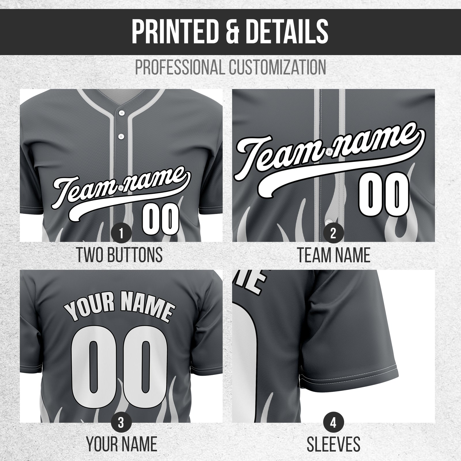 Custom Frost Fire Grey Baseball Sports Jersey Personalized Uniform with Name & Number