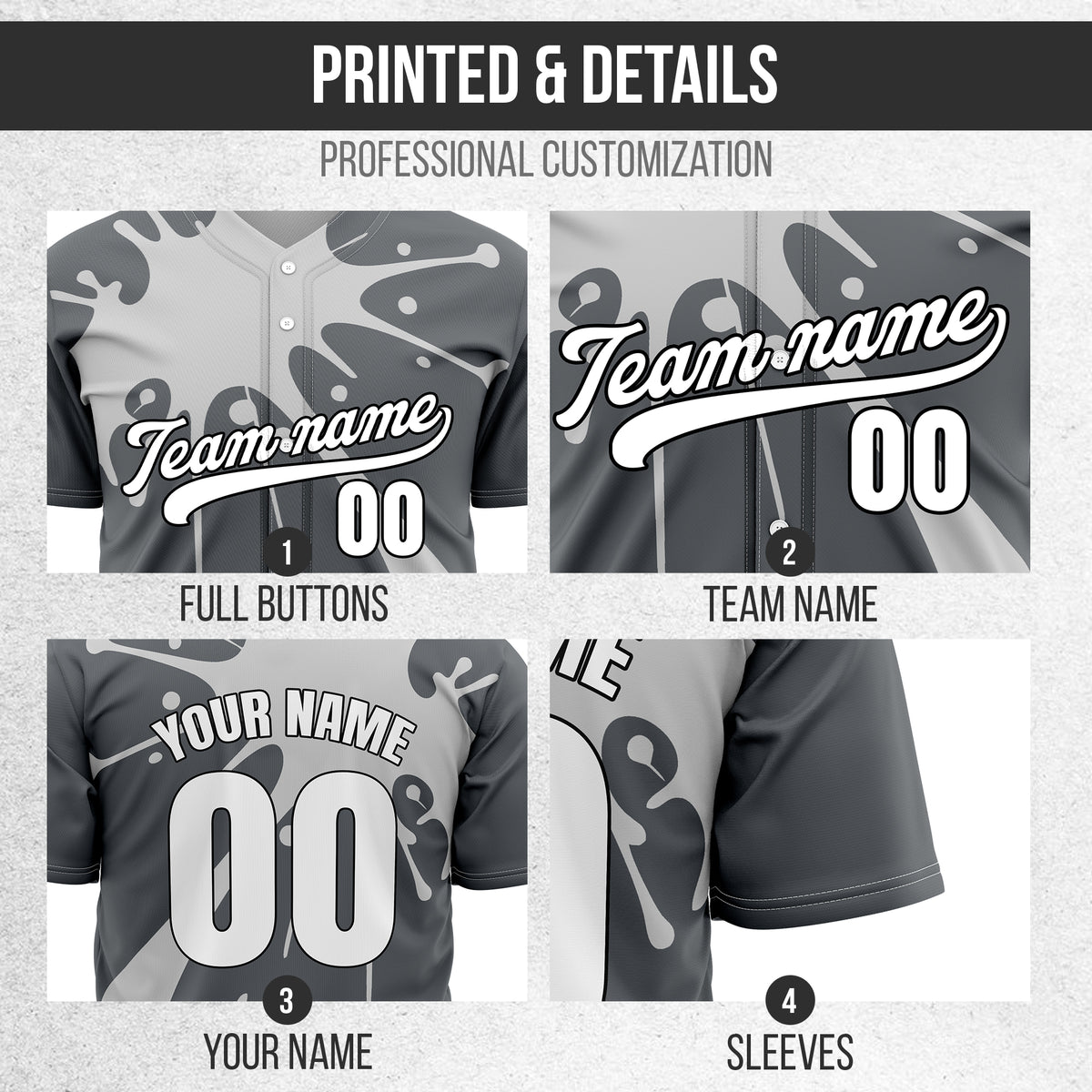 Custom Paint Burst Dark Grey Sports Jersey Personalized Uniform with Name & Number