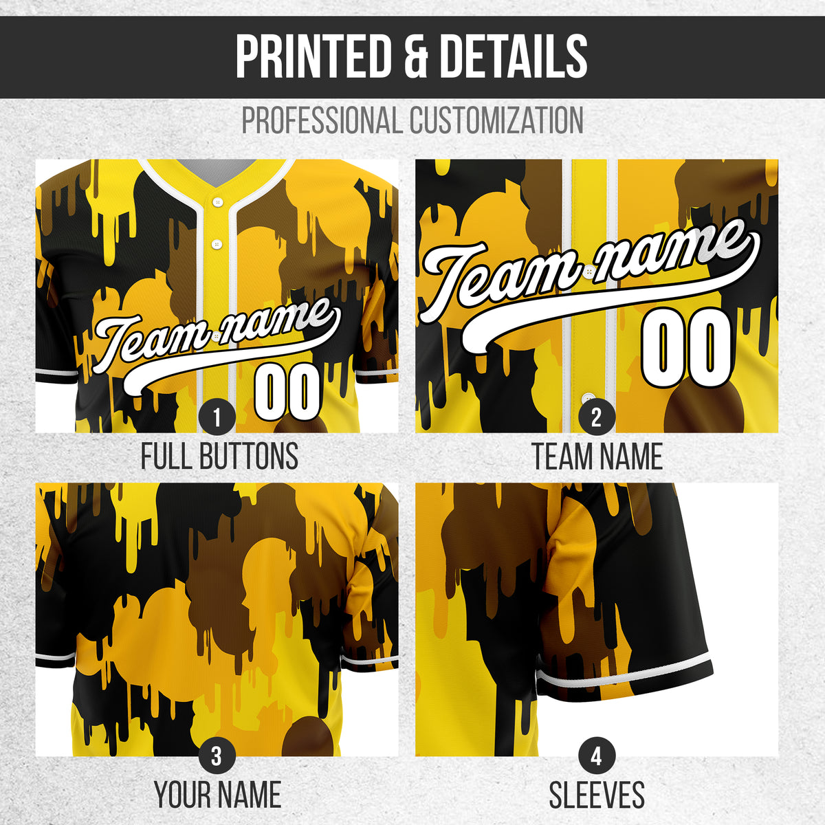 Custom Paint Hustlers Yellow Baseball Sports Jersey Personalized Uniform with Name & Number