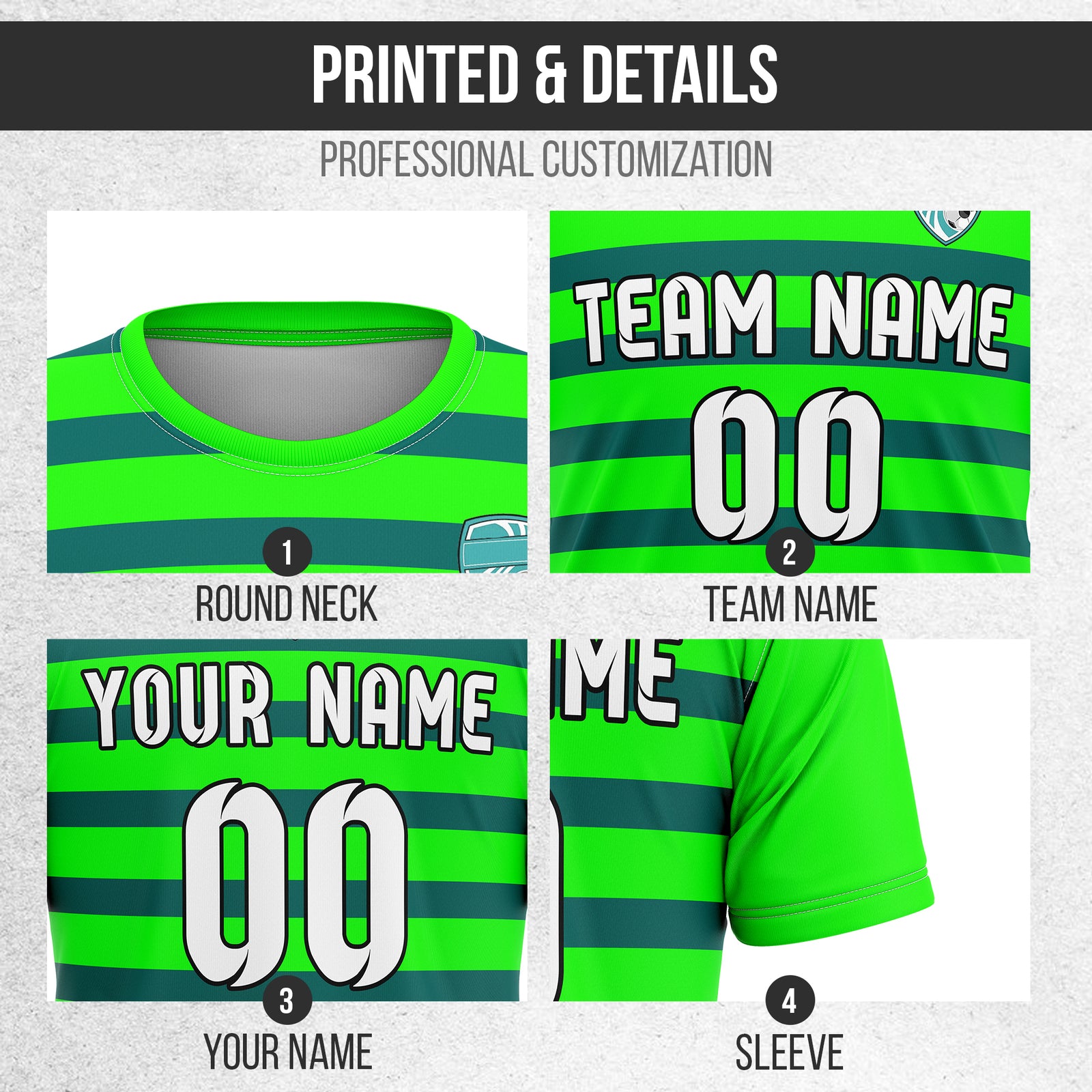 Custom Royal Stripe Neon Green Soccer sport Tops Jersey