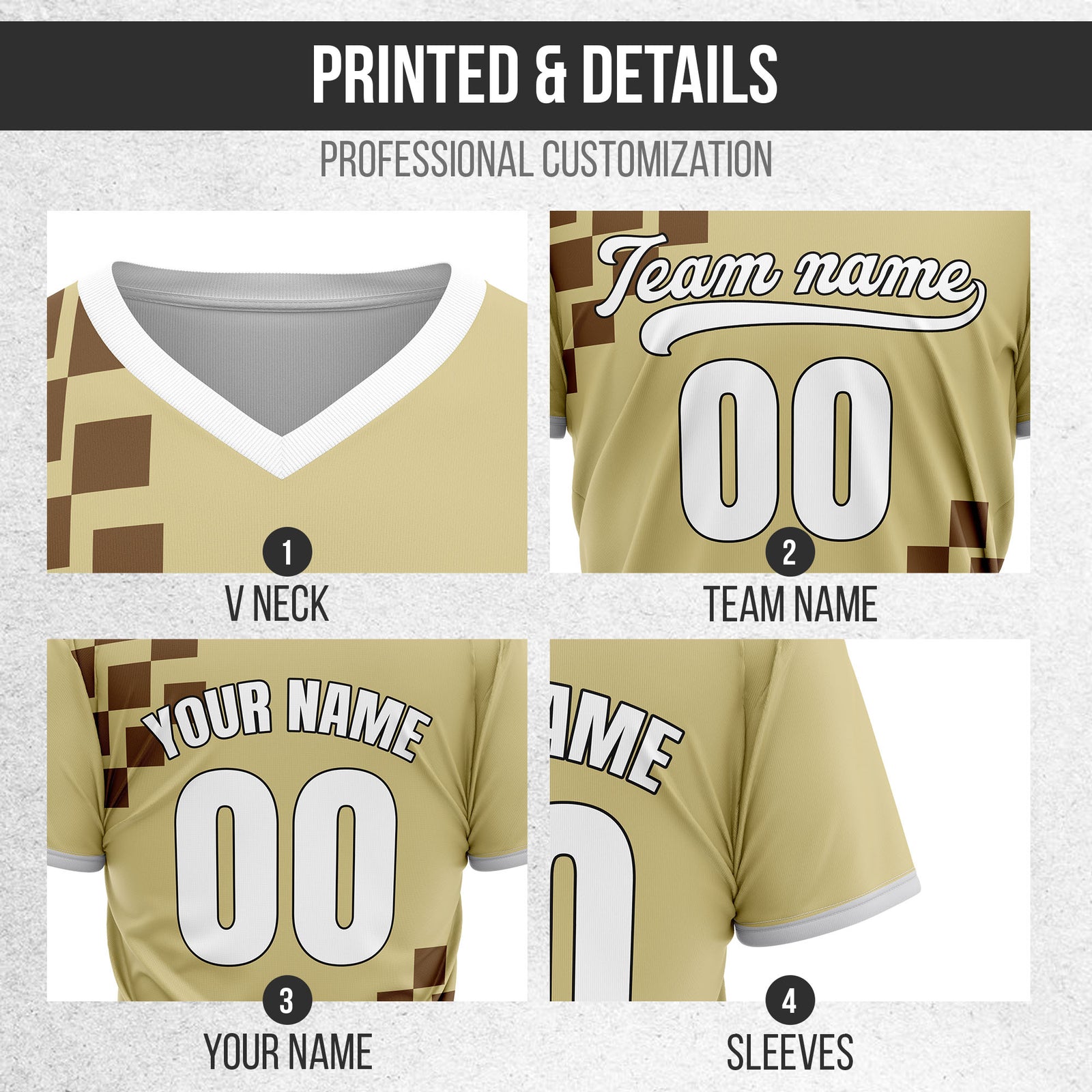 Custom Shadow Pixel Khaki Baseball Sports Jersey Personalized Uniform with Name & Number
