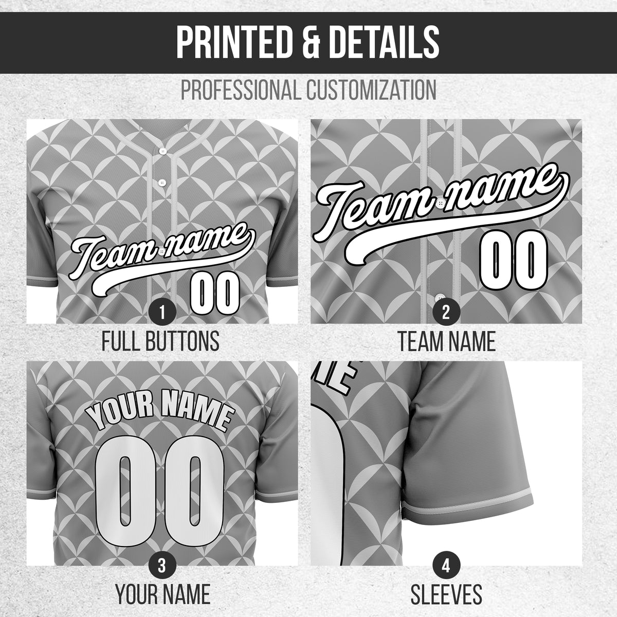 Custom Vertex Vibe Grey Baseball Sports Jersey Personalized Uniform with Name & Number