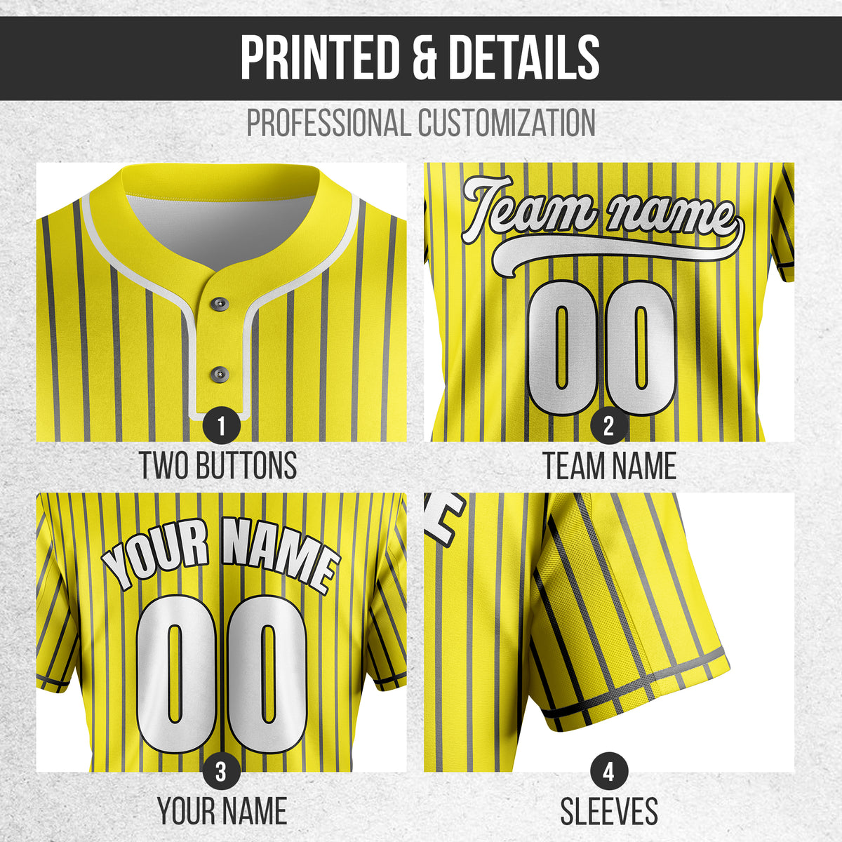 Custom Pinstripe Baseball Yellow Sports Jersey Personalized Uniform with Name & Number