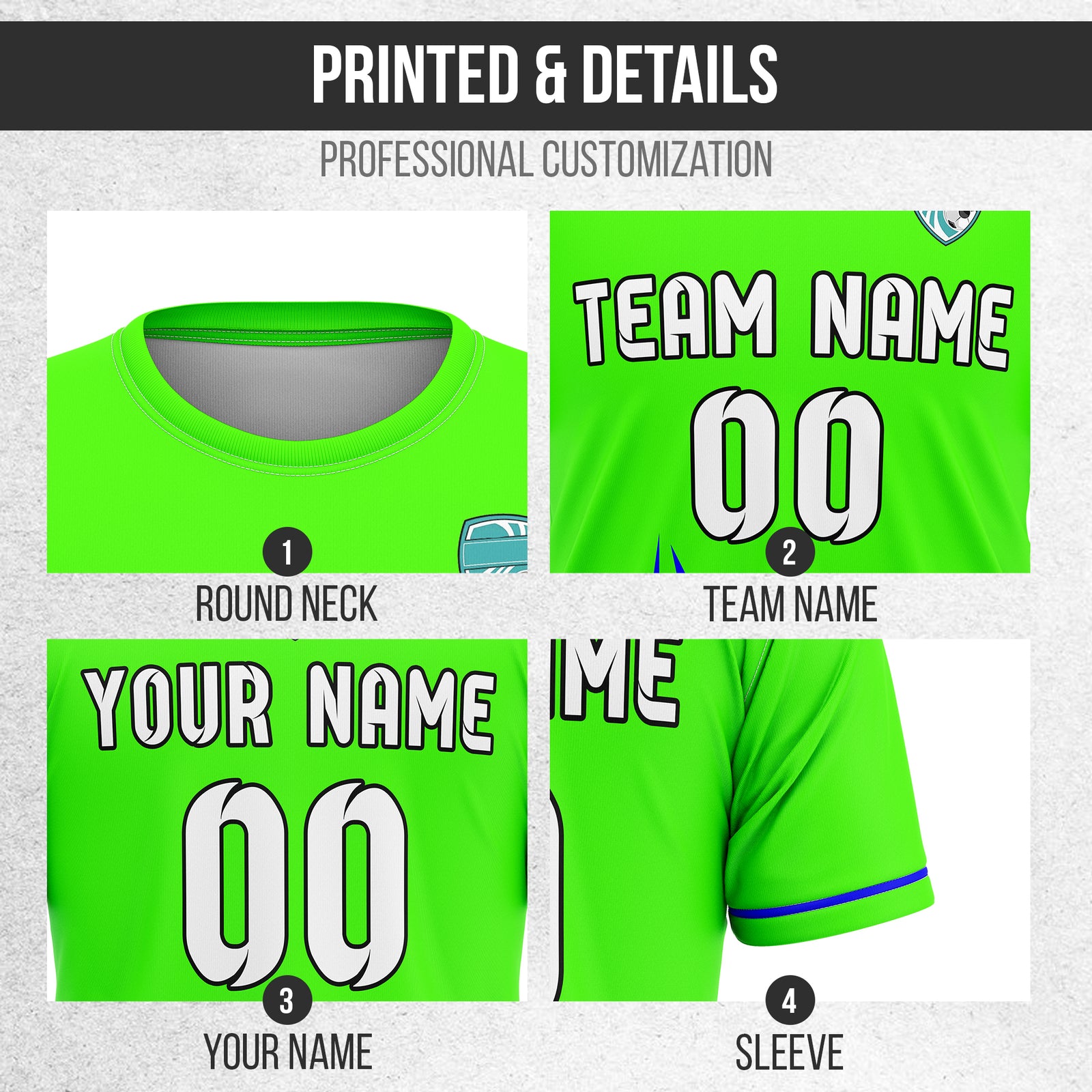 Custom Spark Strike R Side Pattern Soccer Neon Green Sport Tops Jersey