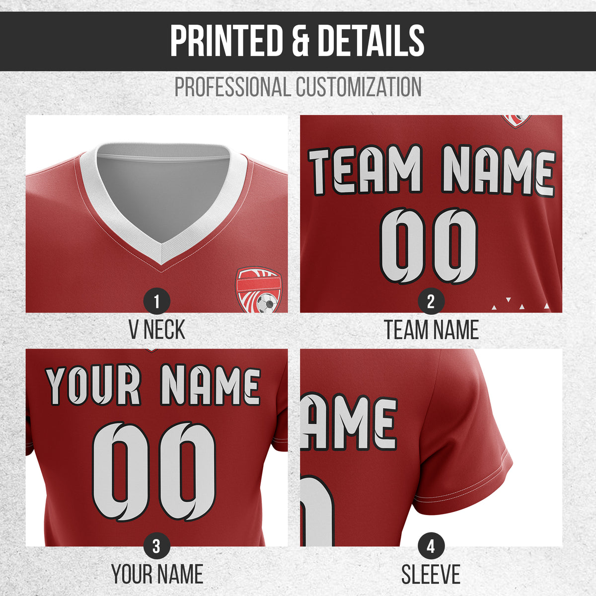 Custom Tri-Edge V-Side Pattern Red Soccer sport Tops Jersey
