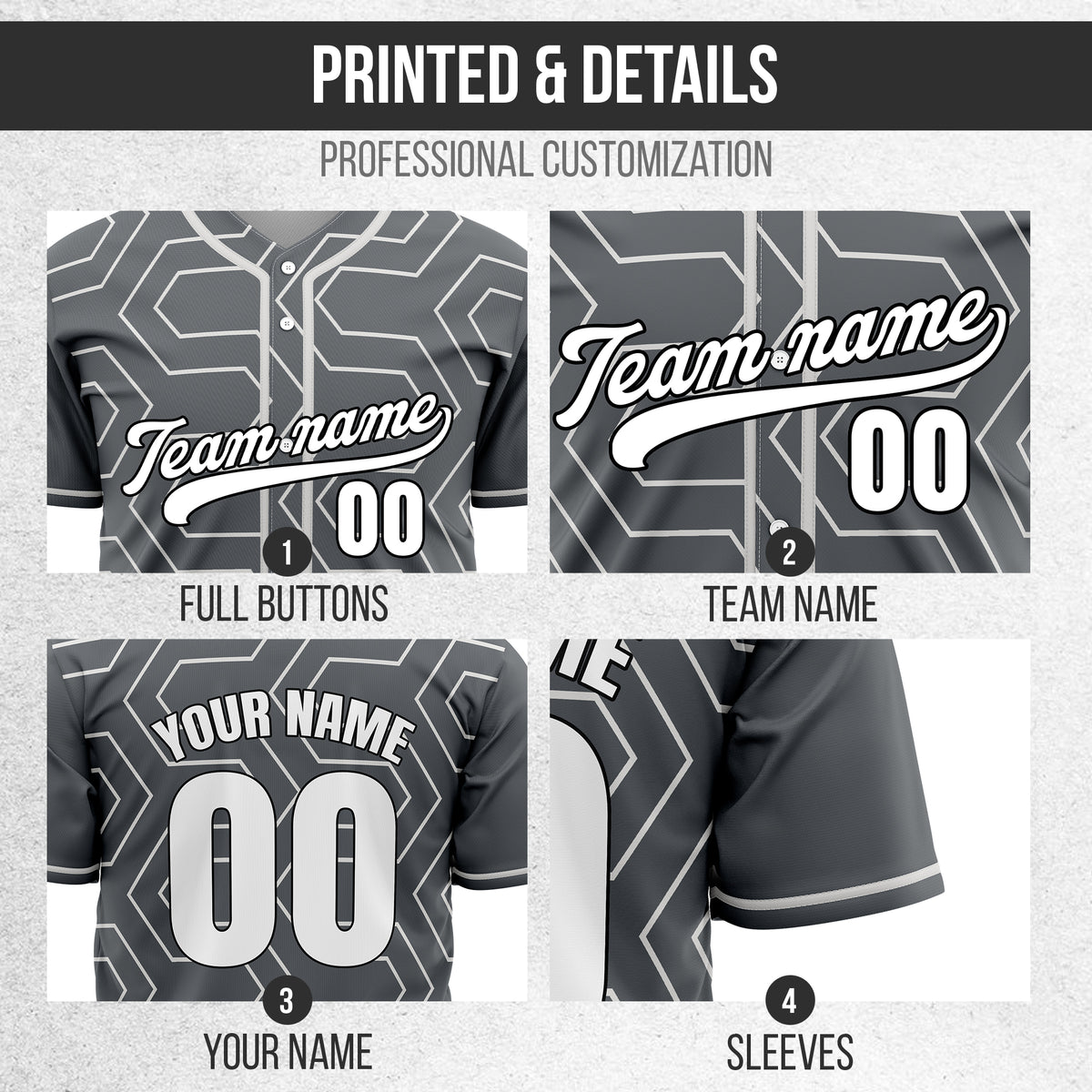 Custom Rhombus Rush Dark Grey Baseball Sports Jersey Personalized Uniform with Name & Number